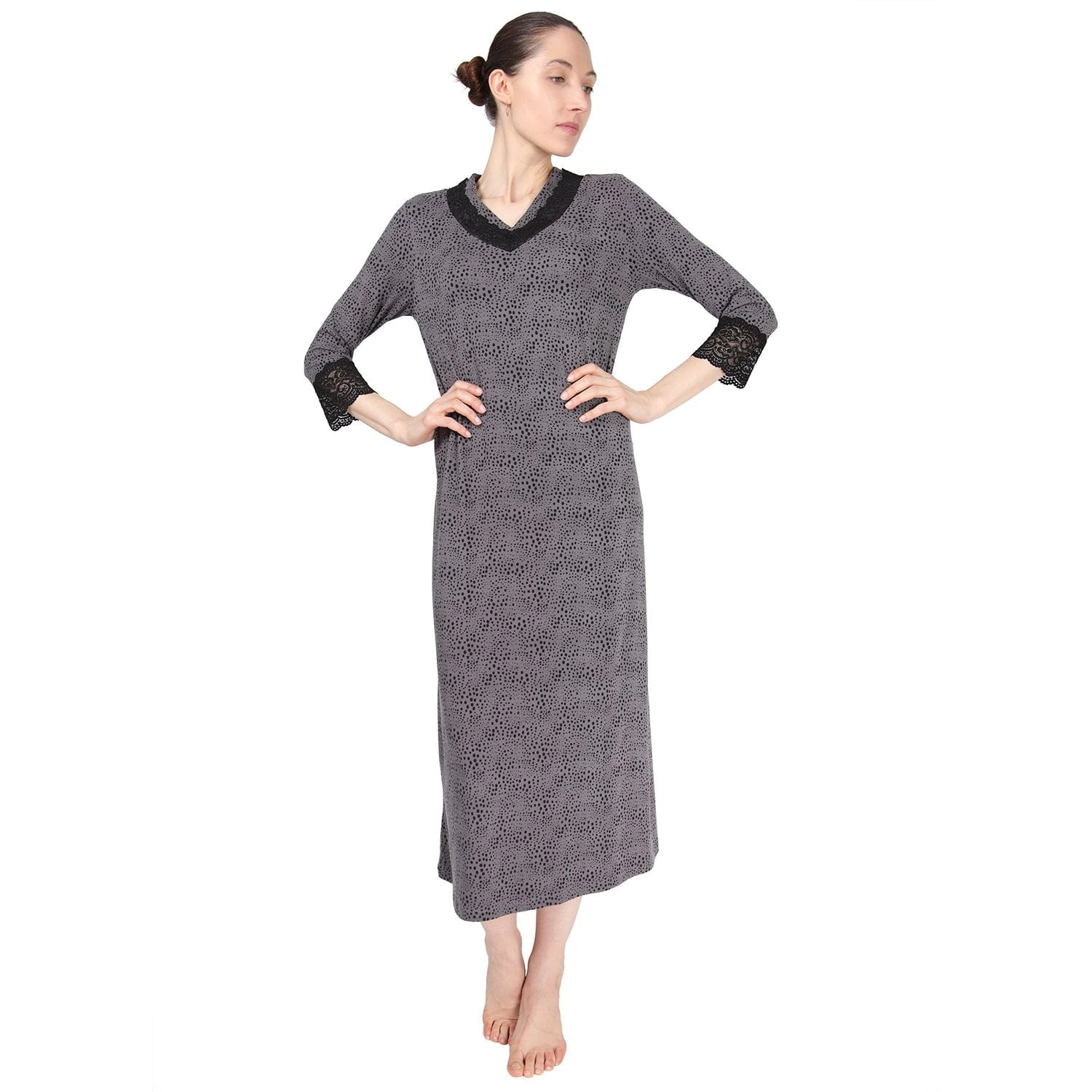 MeMoi Women's Three Quarter Sleeve Nightgown with Lace Trim