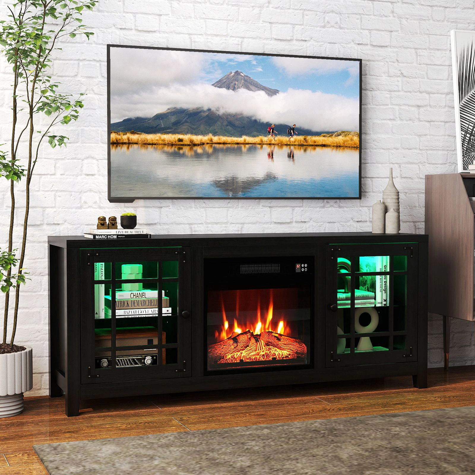 SlickBlue 58 Inch TV Stand with Electric Fireplace & LED Lights