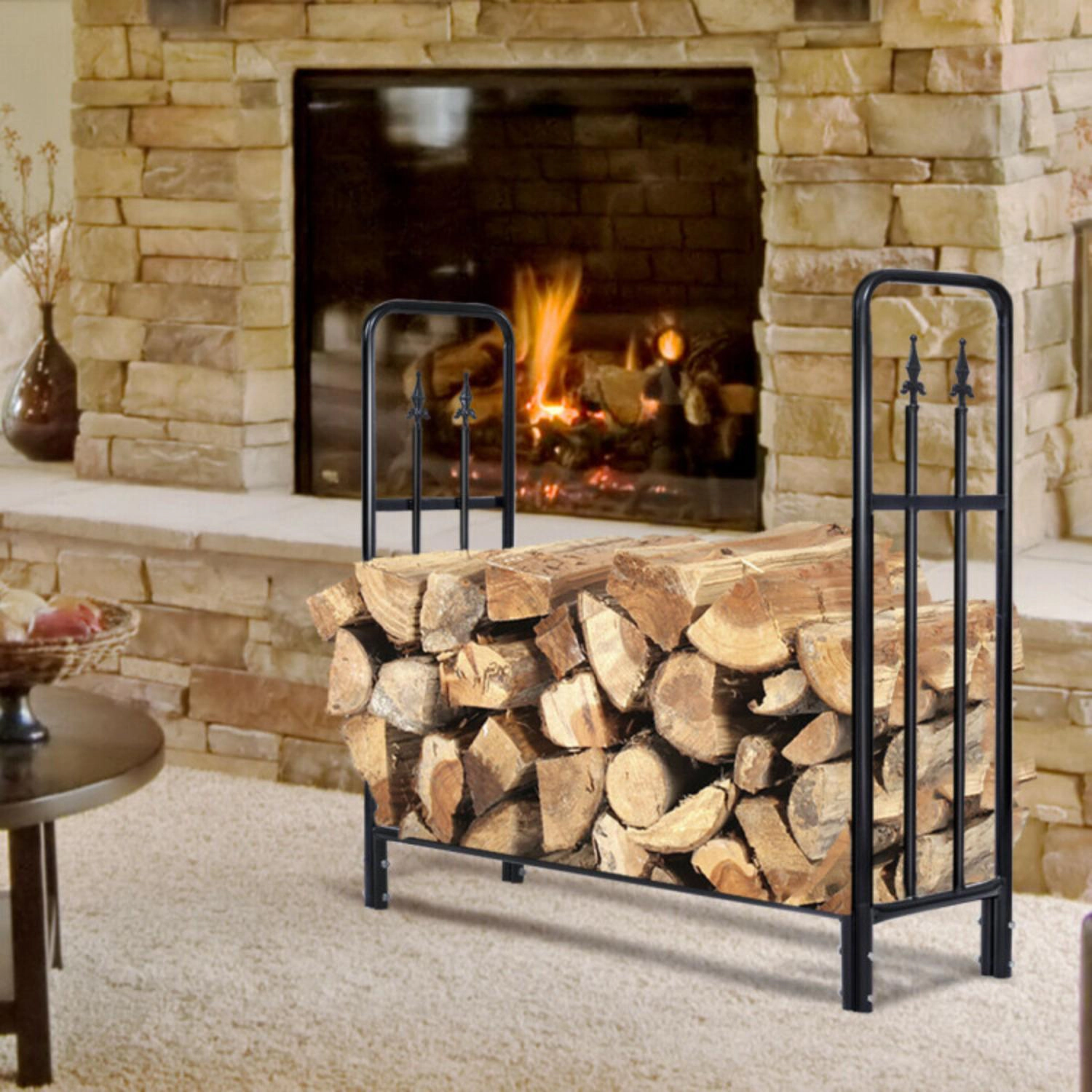 Hivvago 4 Feet Outdoor Heavy Duty Steel Firewood Wood Storage Rack