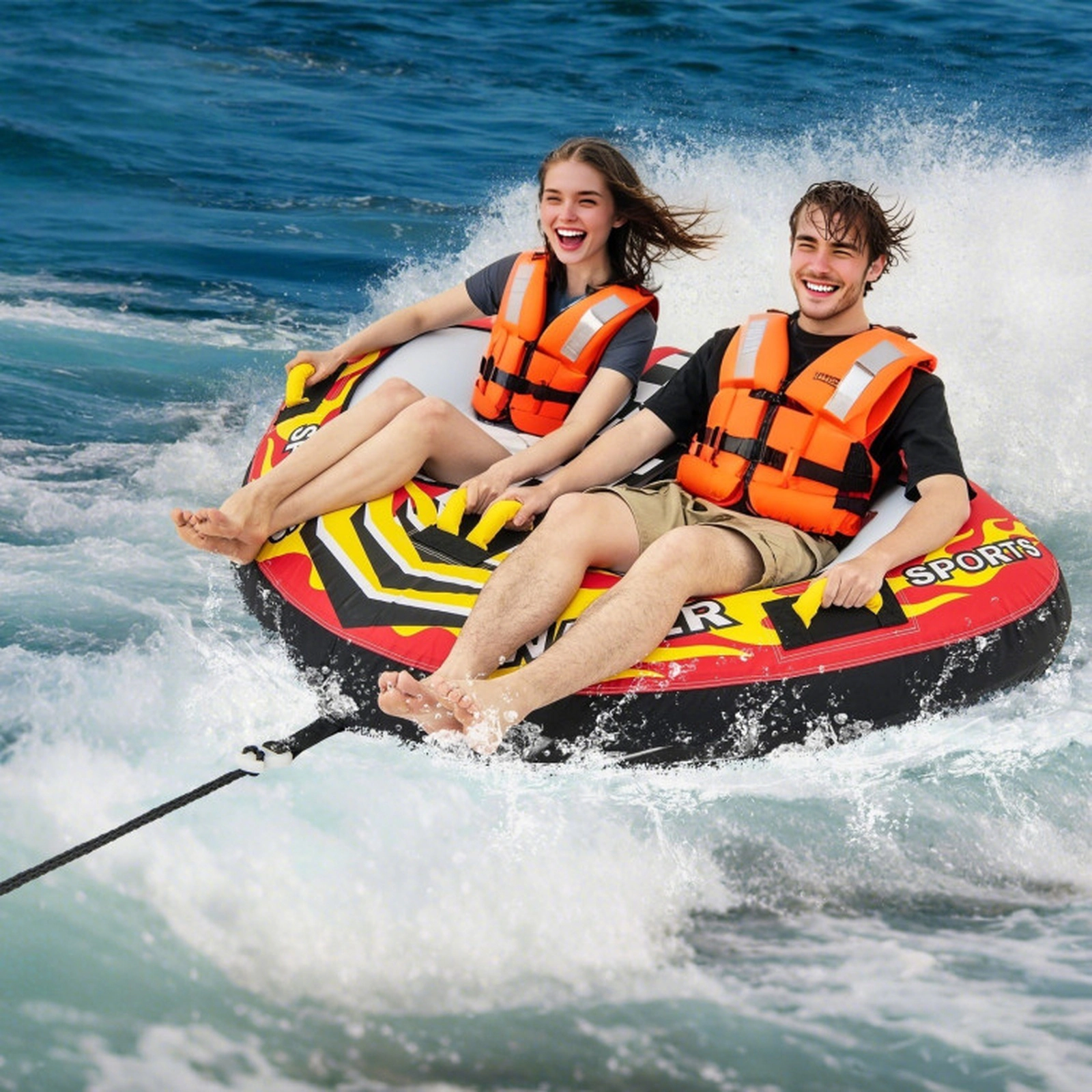 SUGIFT Teen Red 2-Person Towable Tube with Quick Connector and Foam Padded Handles 70-in W 340-lb Load Capacity