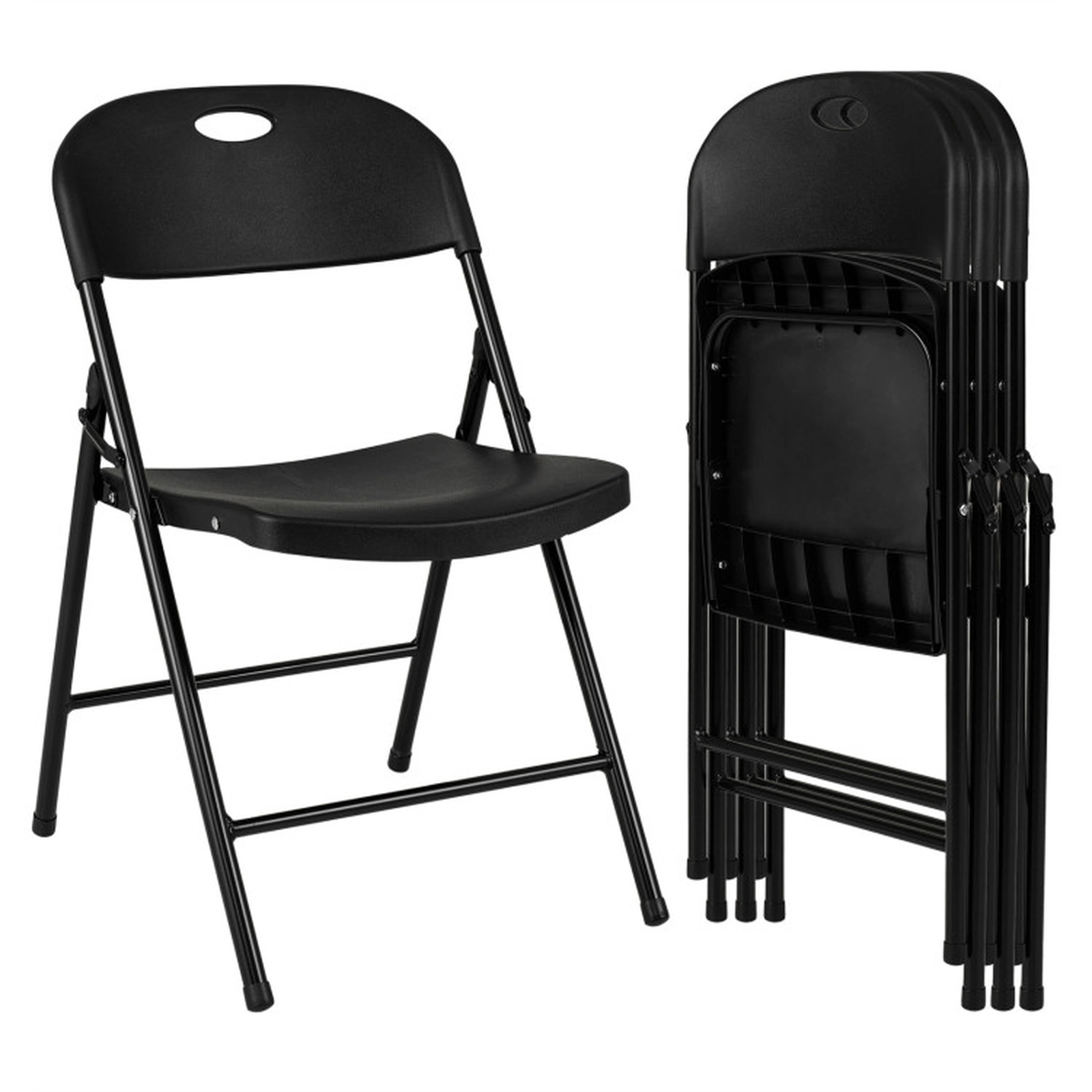 SUGIFT Black Ergonomic Backrest and Carry Handle Set of 4 Foldable Plastic Chairs