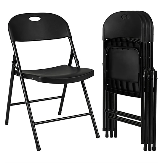 SUGIFT Set of 4 Black Foldable Plastic Dining Chairs with Ergonomic Backrest and Carry Handle 20.5-in W 30.5-in H