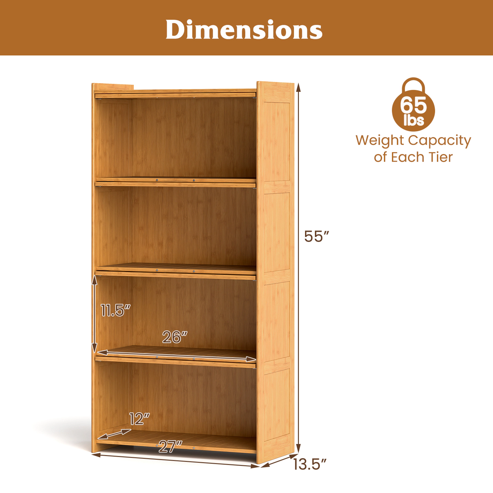 SUGIFT 4-Tier Bamboo Bookcase Acrylic Flip Doors 65-lb Tier Capacity 27-in Wide 55-in Tall Brown/Natural 2-Cube Per Tier