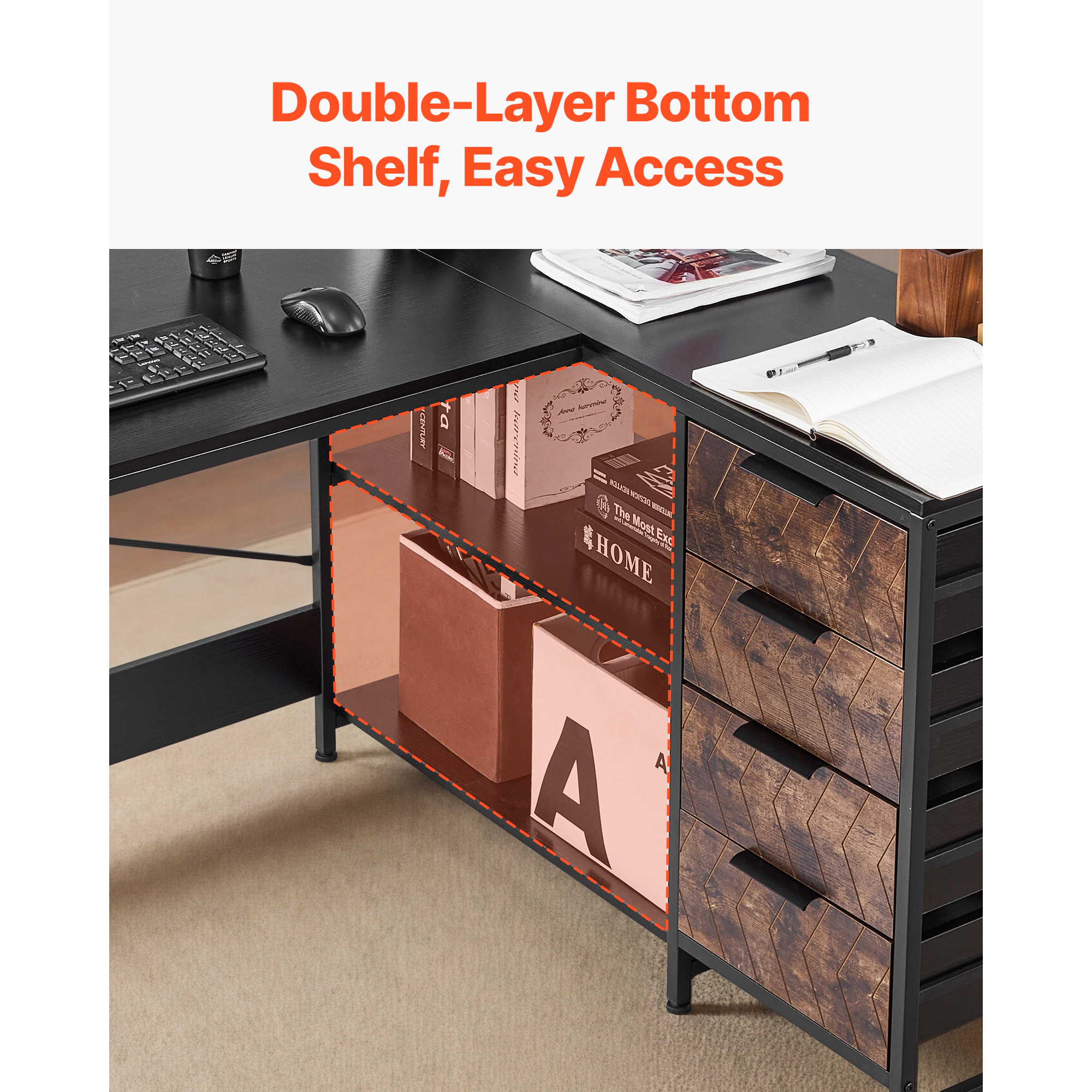 HONGGE L-Shaped Computer Desk, Reversible Corner Gaming Desk