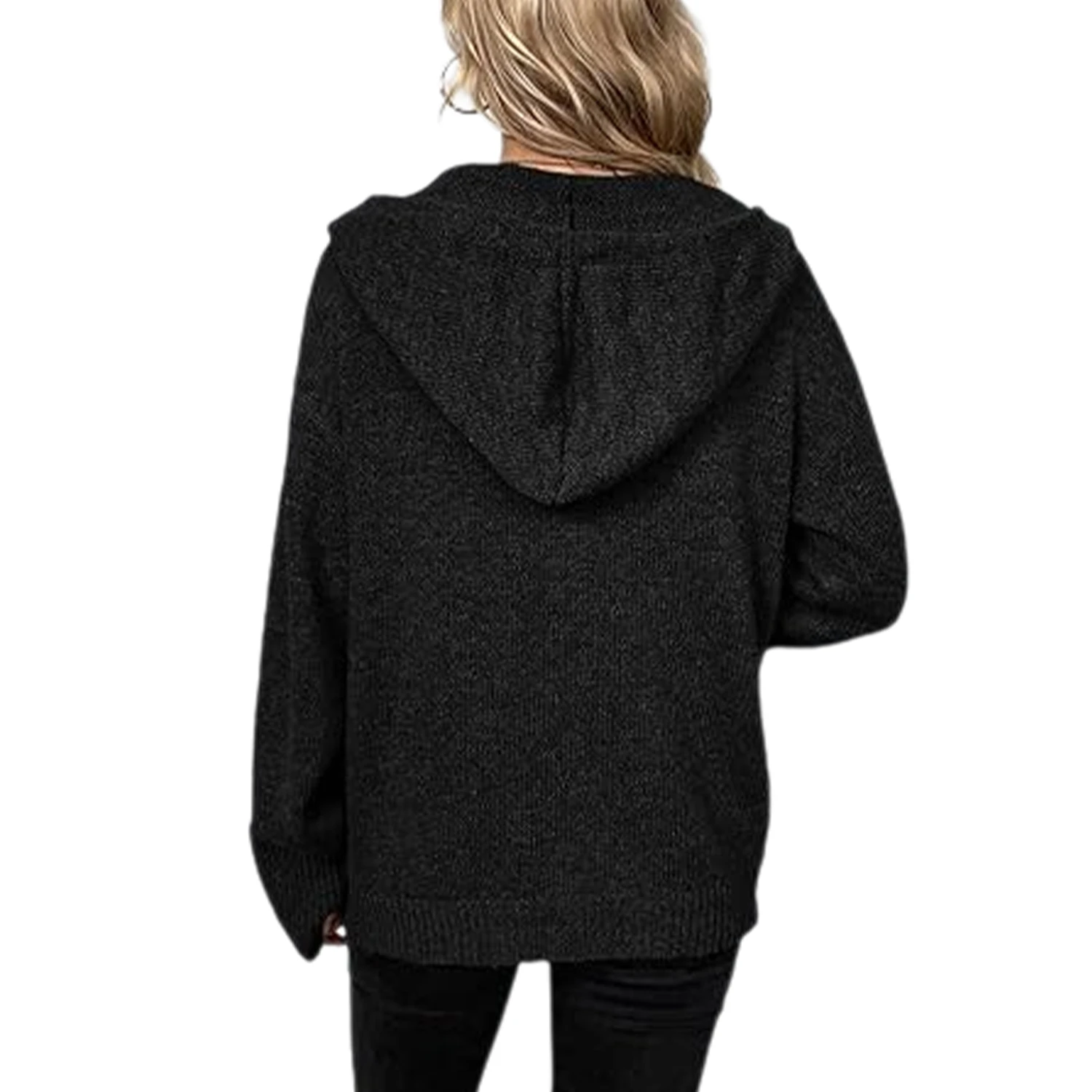 YesFashion Women's Hooded Cardigan Sweaters Casual V Neck Button Down Long Sleeve Kint Coat Outfits