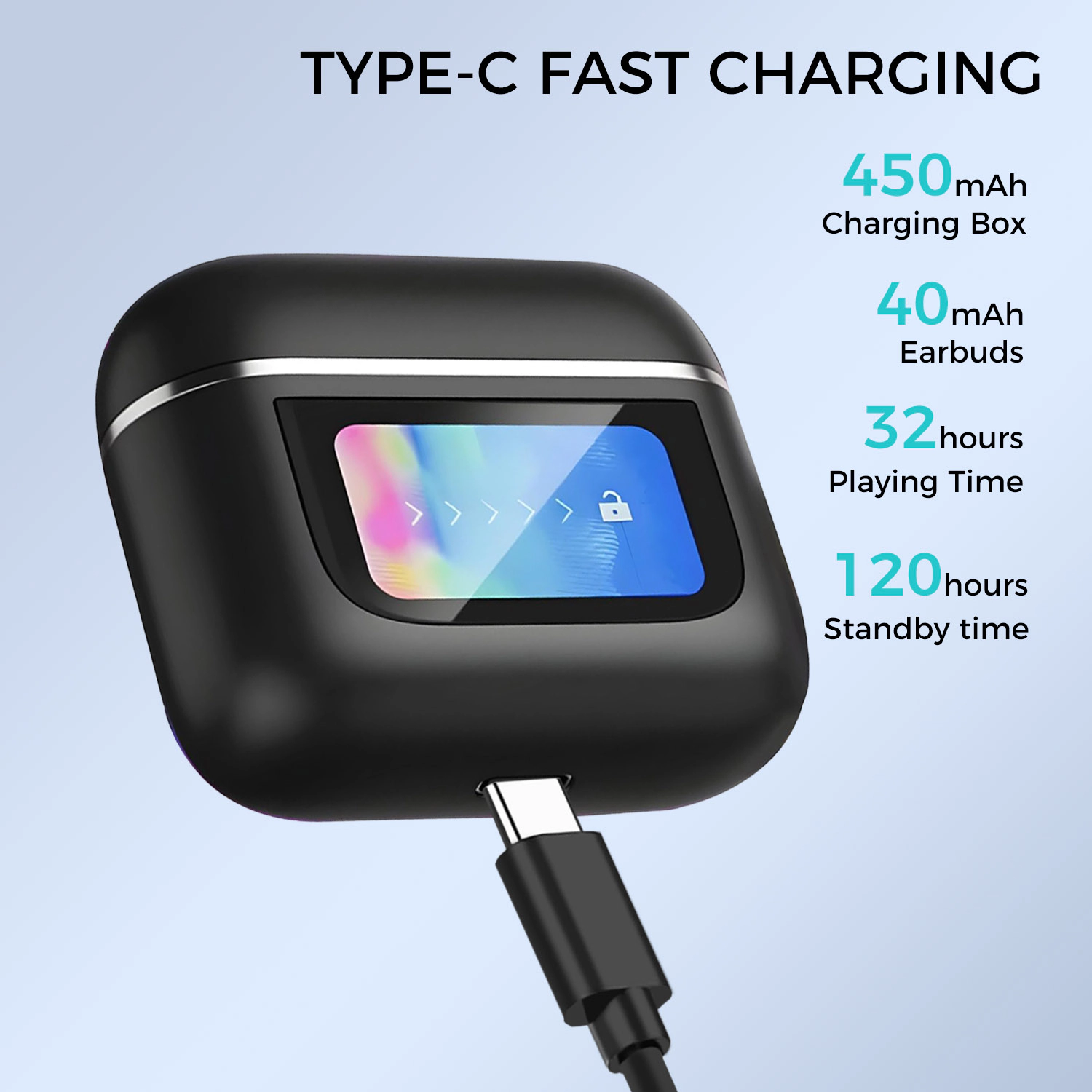 Alpha Digital - Unisex - Bluetooth 5.3, LCD Touch Screen, TWS, 32Hr Battery - Earbuds
