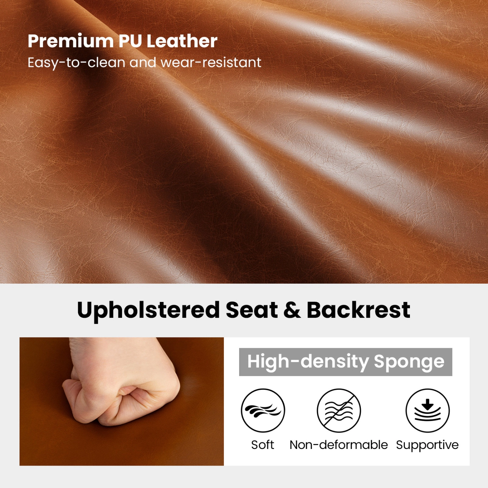 SUGIFT Set of 2 Modern Counter Height Stools Faux Leather Upholstered 330-lb Capacity Espresso and Black