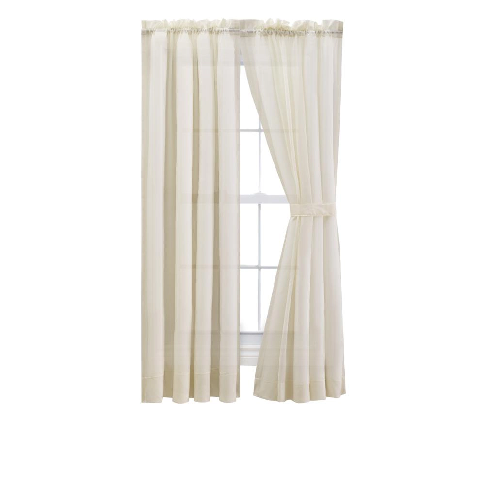 Ellis Curtain Cotton Voile 1.5" Rod Packet Tailored Curtain Panel Pair for Windows 80" x 96" Natural