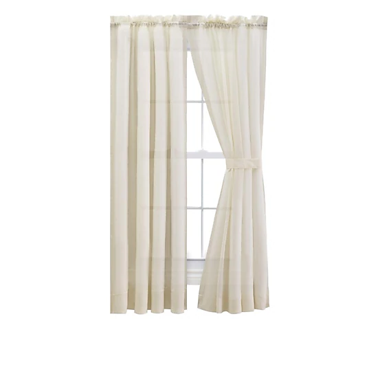 Ellis Curtain Cotton Voile 1.5" Rod Packet Tailored Curtain Panel Pair for Windows 80" x 54" Natural