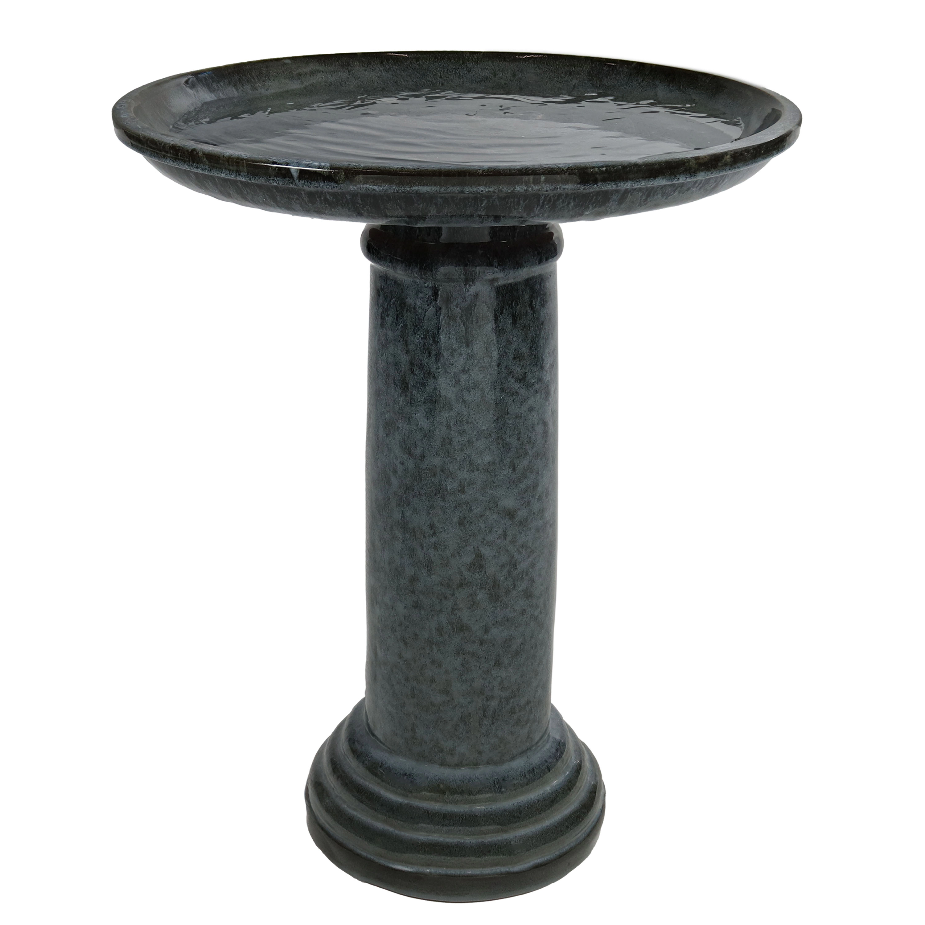 Sunnydaze Toulon Outdoor Ceramic Birdbath, 24.5” H, Black Mist Glaze