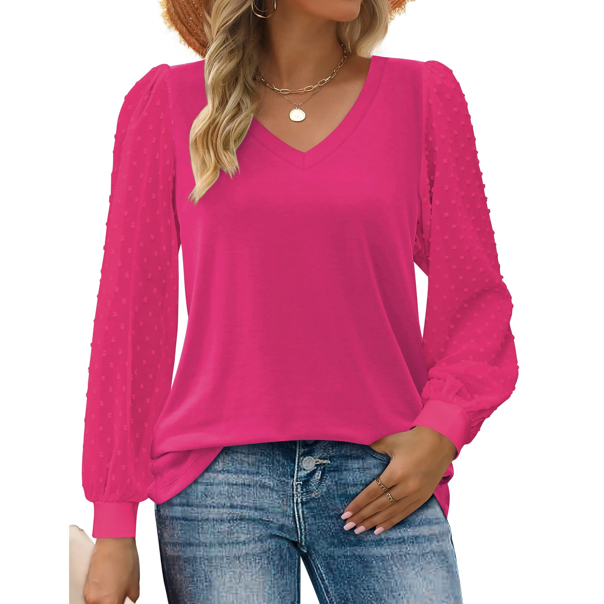 Zeagoo Women's Lace Detail Long Sleeve T-Shirt
