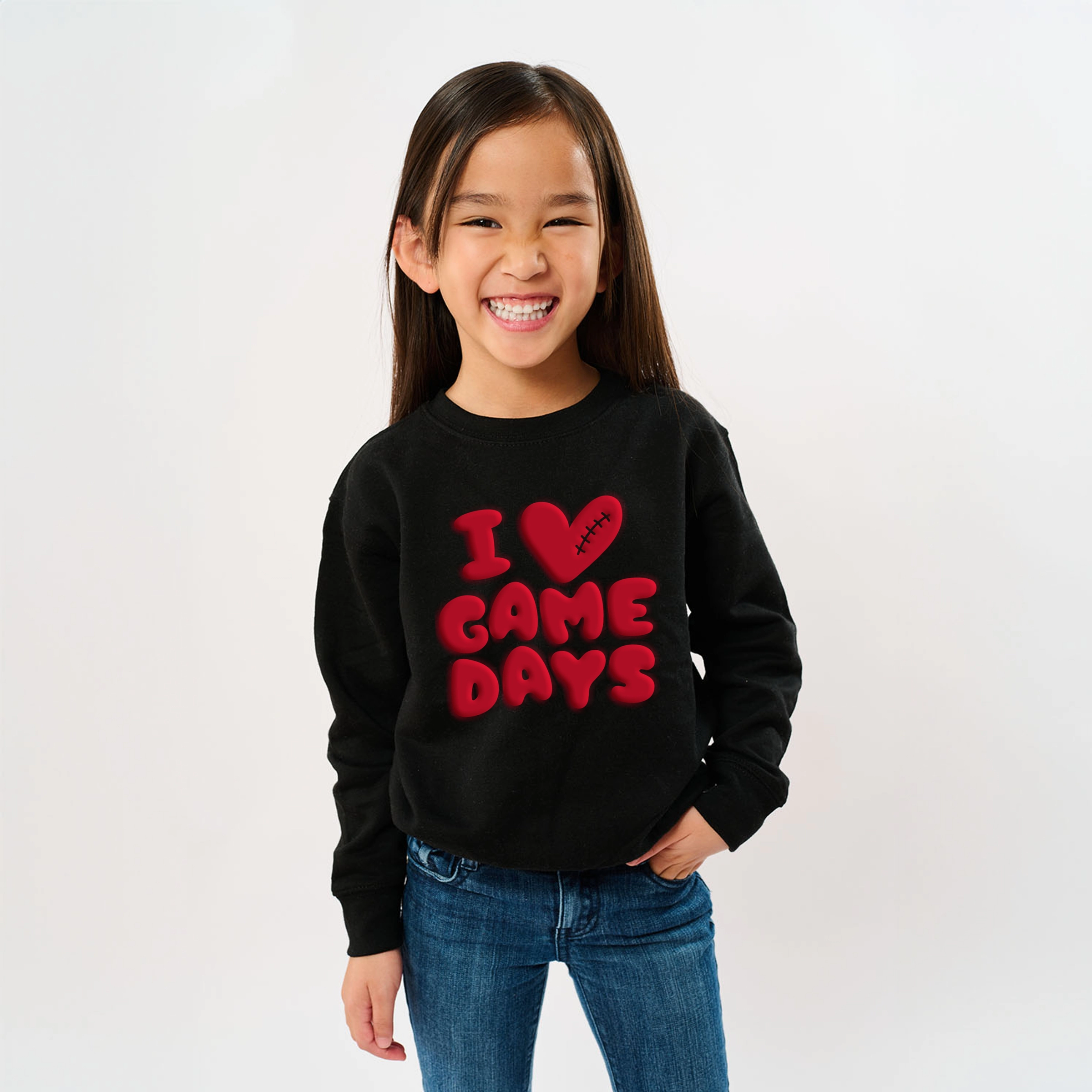 The Juniper Shop - Youth Graphic Sweatshirt I Love Game Days Puff Print