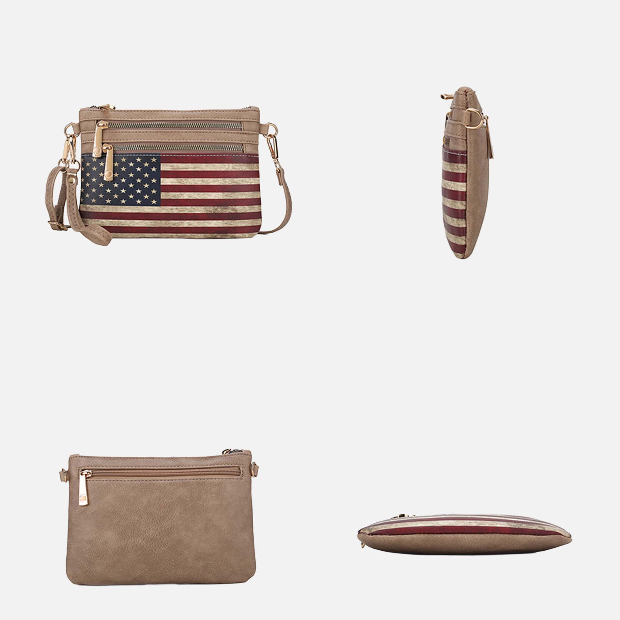 Mia K Collection Alisson Crossbody Bag - Vegan Leather Patriotic Print, Adjustable Strap
