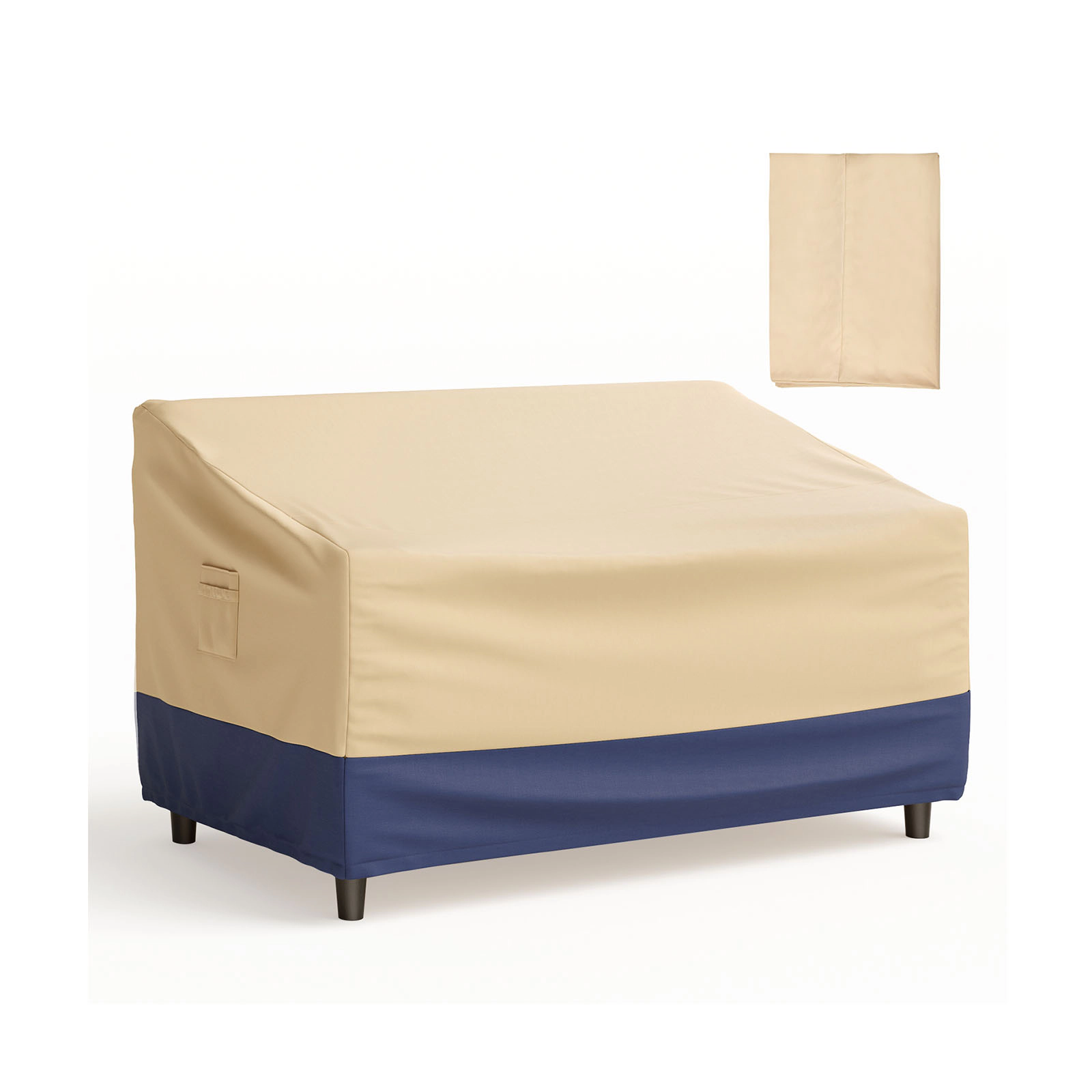 SUGIFT Weather-Resistant Patio Furniture Cover with Padded Handle and Click-Close Straps Beige Blue