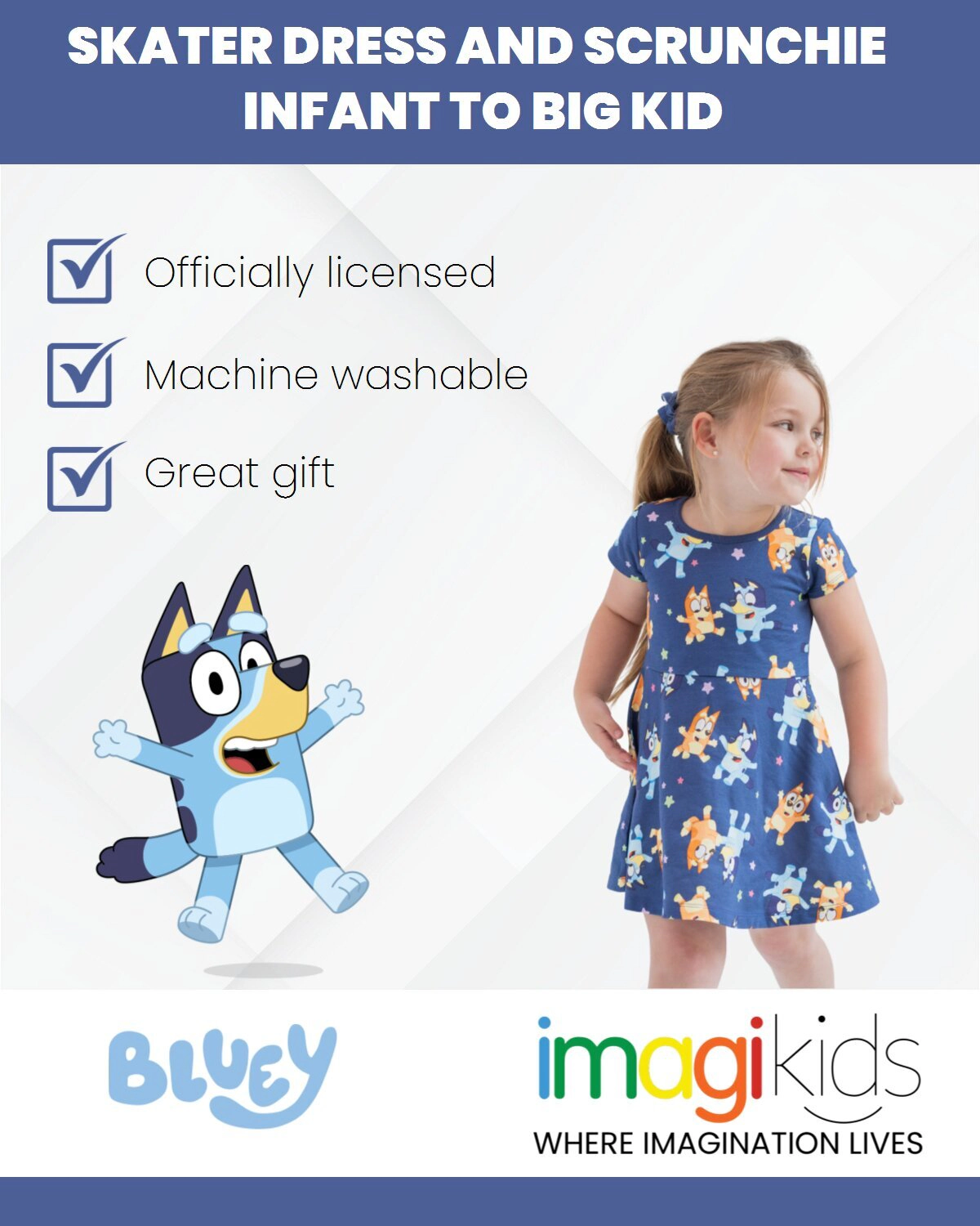 Bluey Girls' 2-Piece Skater Dress and Scrunchie Set