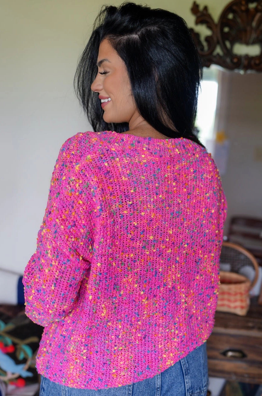 Threaded Pear Women's Liana Spots Knitted V Neck Casual Sweater