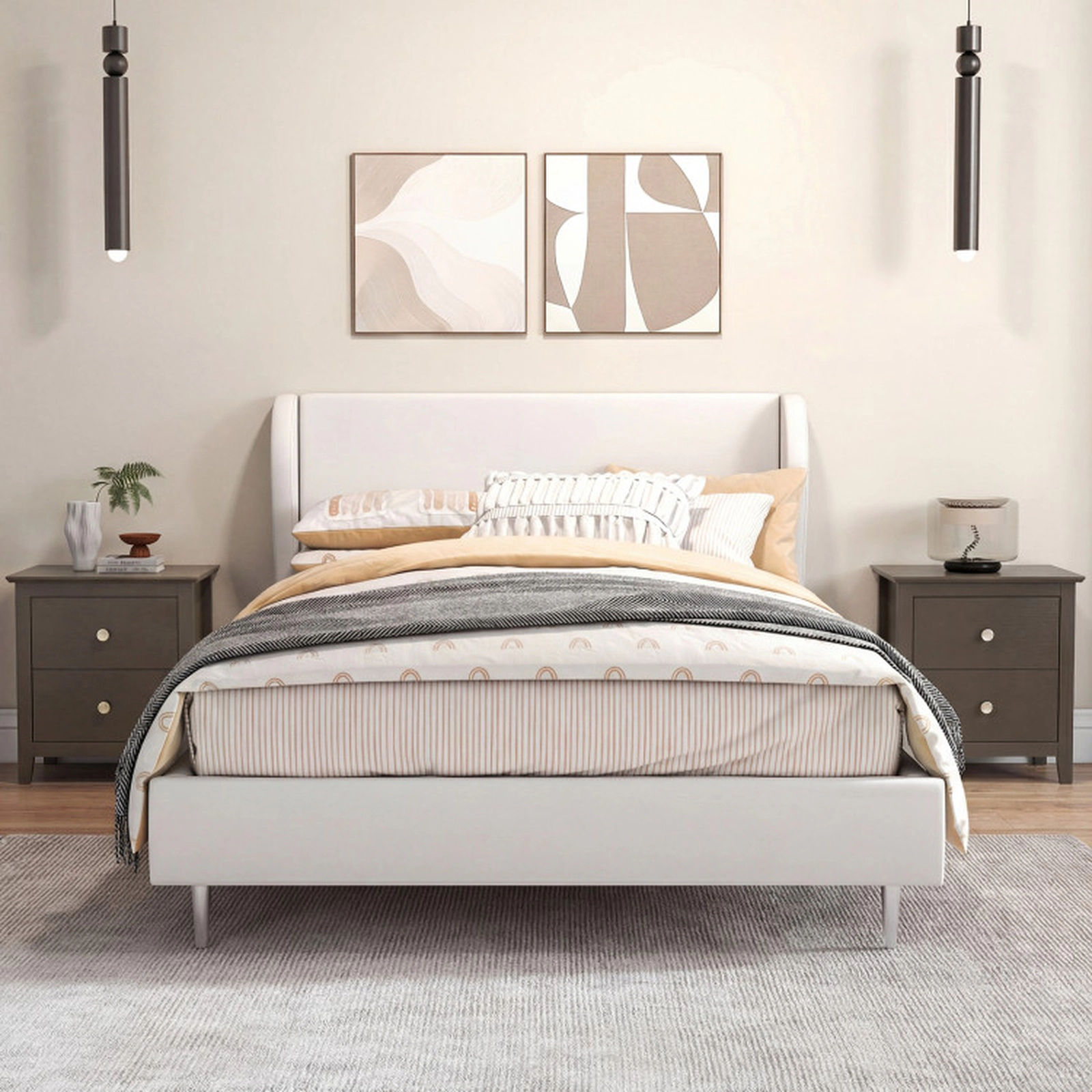 SUGIFT Set of 2 Rustic Brown Modern Nightstands with Drawer
