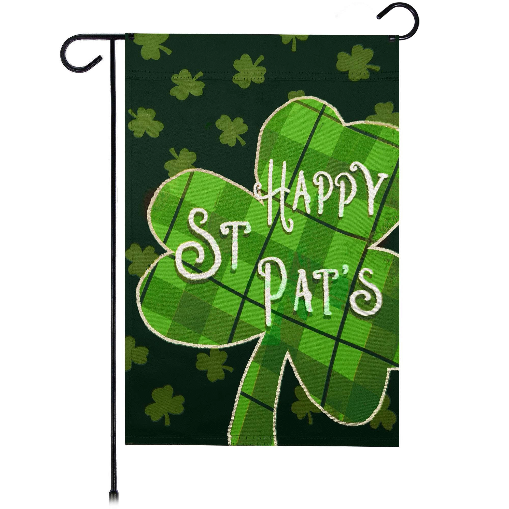 G128 12x18 in Double-Sided Plaid Shamrock Garden Flag - St. Patrick's Day Outdoor Decoration