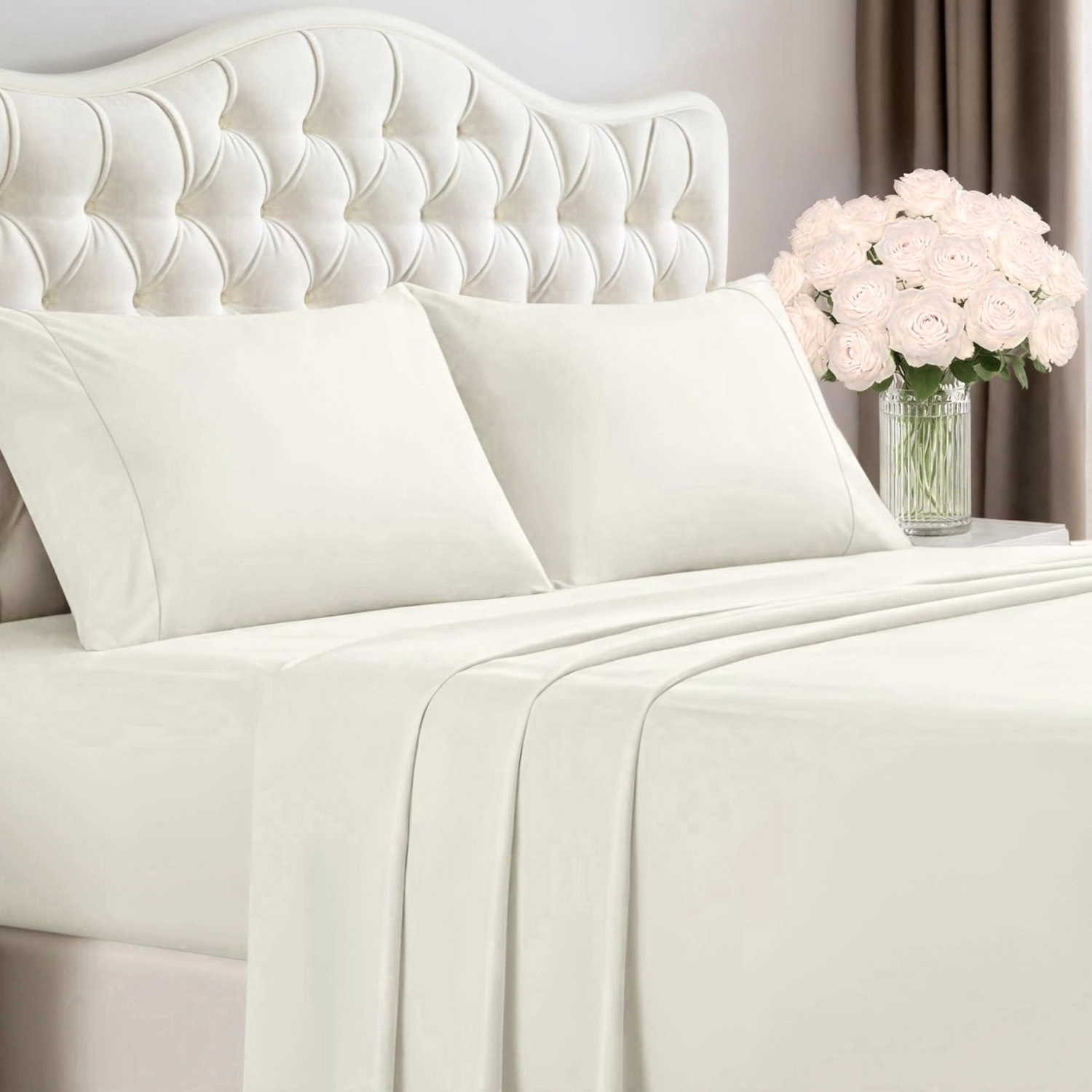 RT Designers Collection 300 TC 100% Organic Cotton Lightweight 3 Piece Solid Sheet Set Twin Ivory