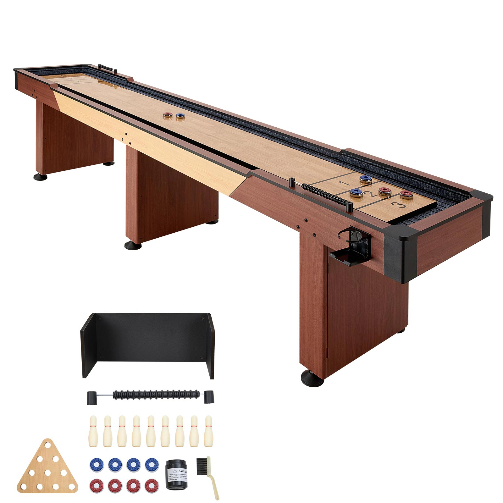 HONGGE Shuffleboard Table Shuffleboard Shuffle Board with Scratch-Resistant Playfield 8 Pucks Wax Brush for Family Game