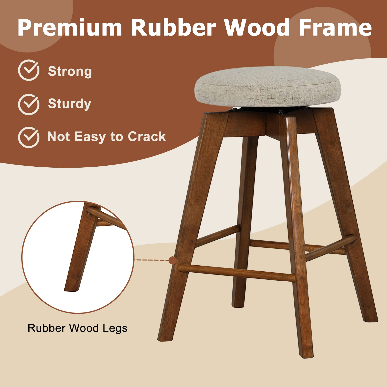 SUGIFT Backless 26-in Swivel Bar Stools 330-lb Capacity for 35-39 in Counters Beige and Brown