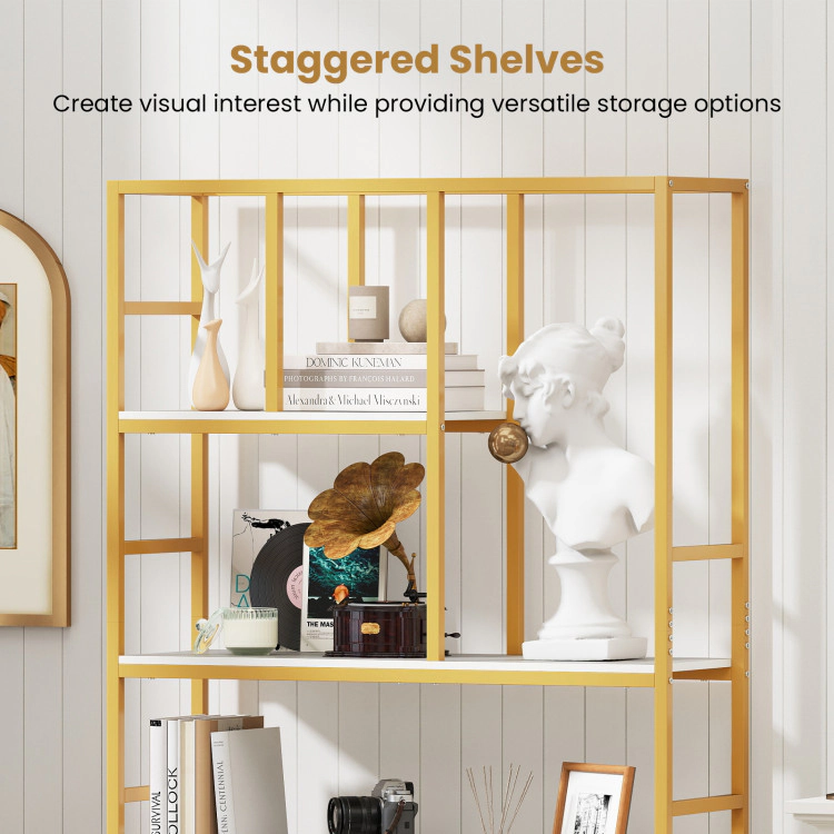 Hivvago 71 Inch Tall Bookshelf Metal Frame 5-Tier Geometric Bookcase
