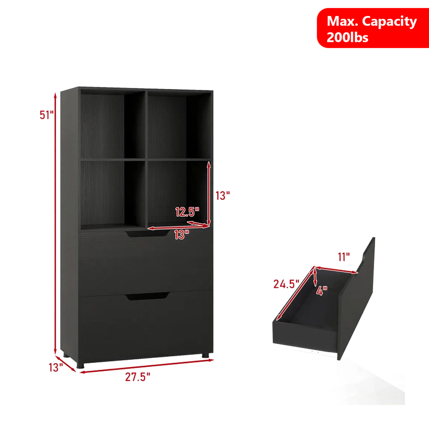 Hivvago Tall 5-Tier Storage Bookcase