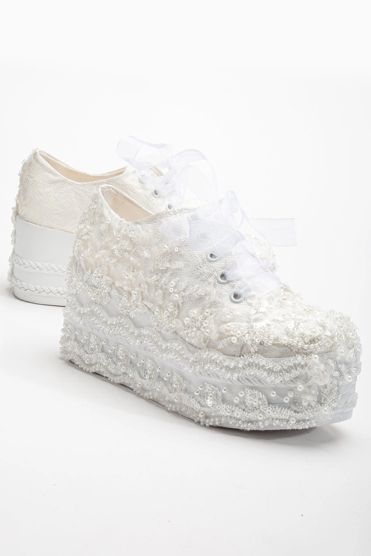 Forever & Always Womens Florette Lace Bridal Platform Sneakers