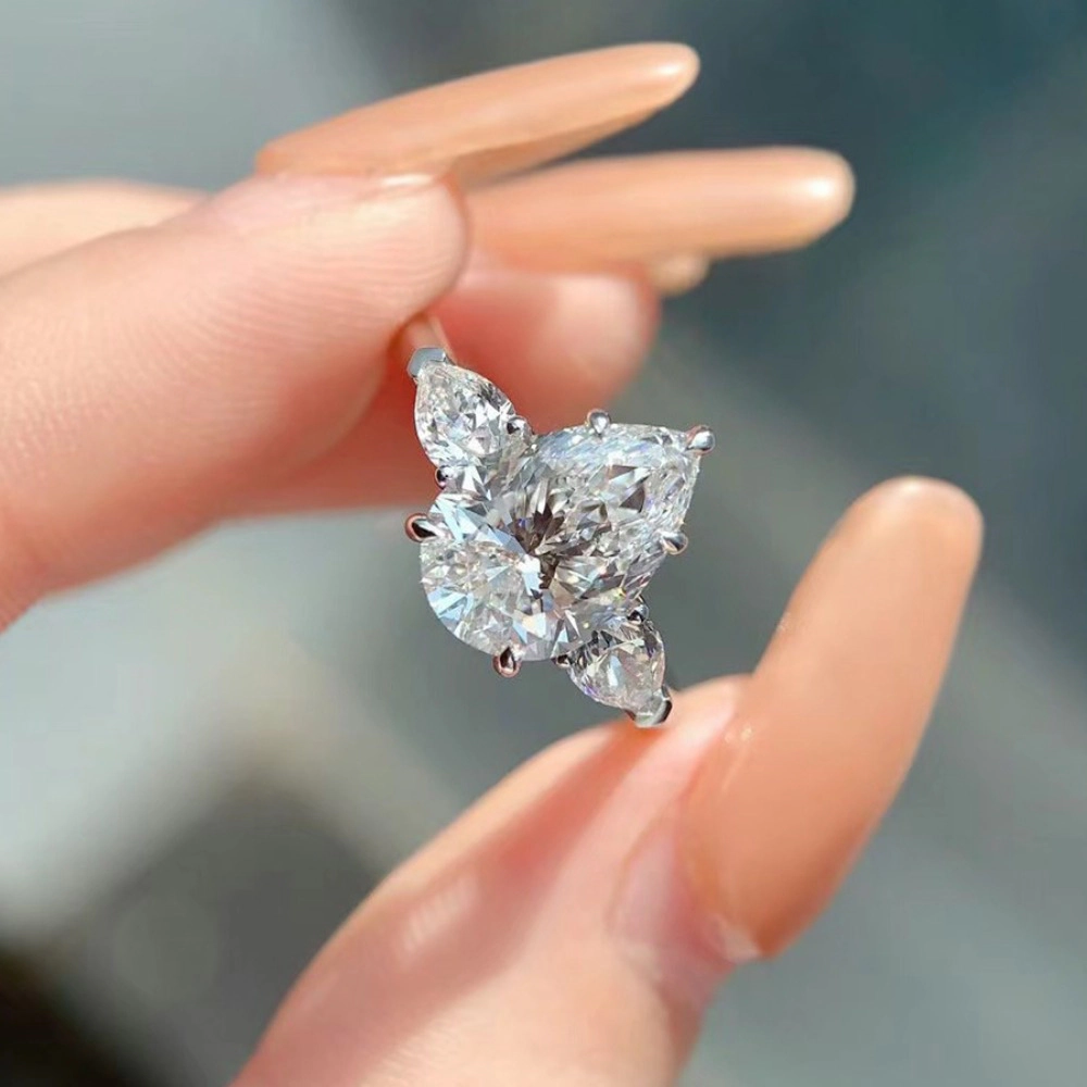Wardrobe Whimsy Three‑Stone Pear Cut Cubic Zirconia Engagement Ring