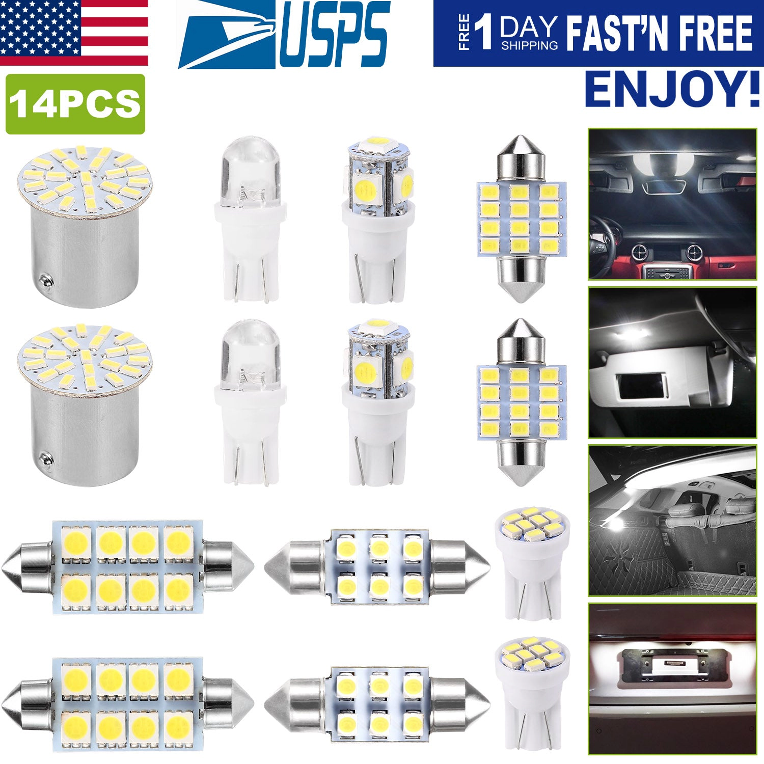 GBruno 14-Piece LED Car Interior Light Bulb Kit