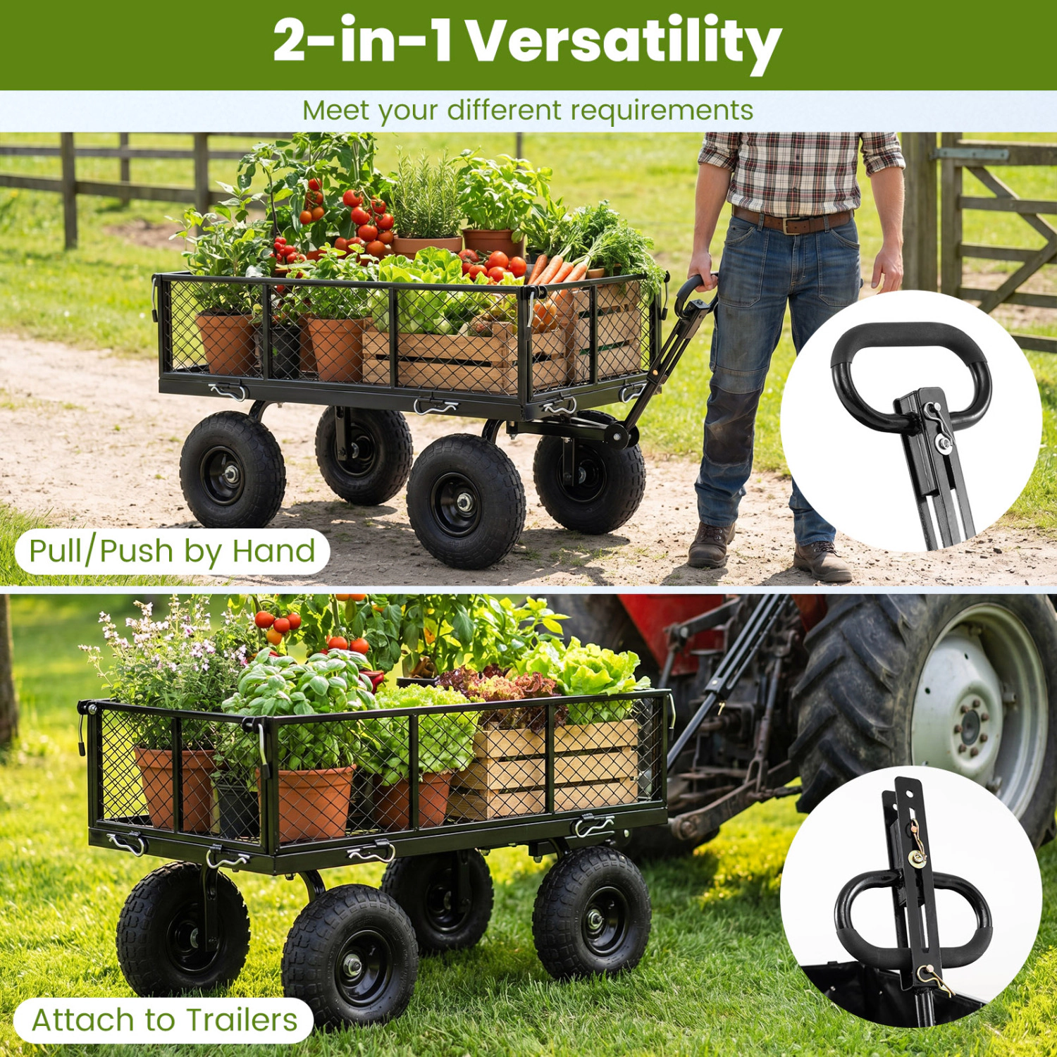 LJG 880 lbs Utility Wagon Flatbed with Removable Oxford Cloth Liner