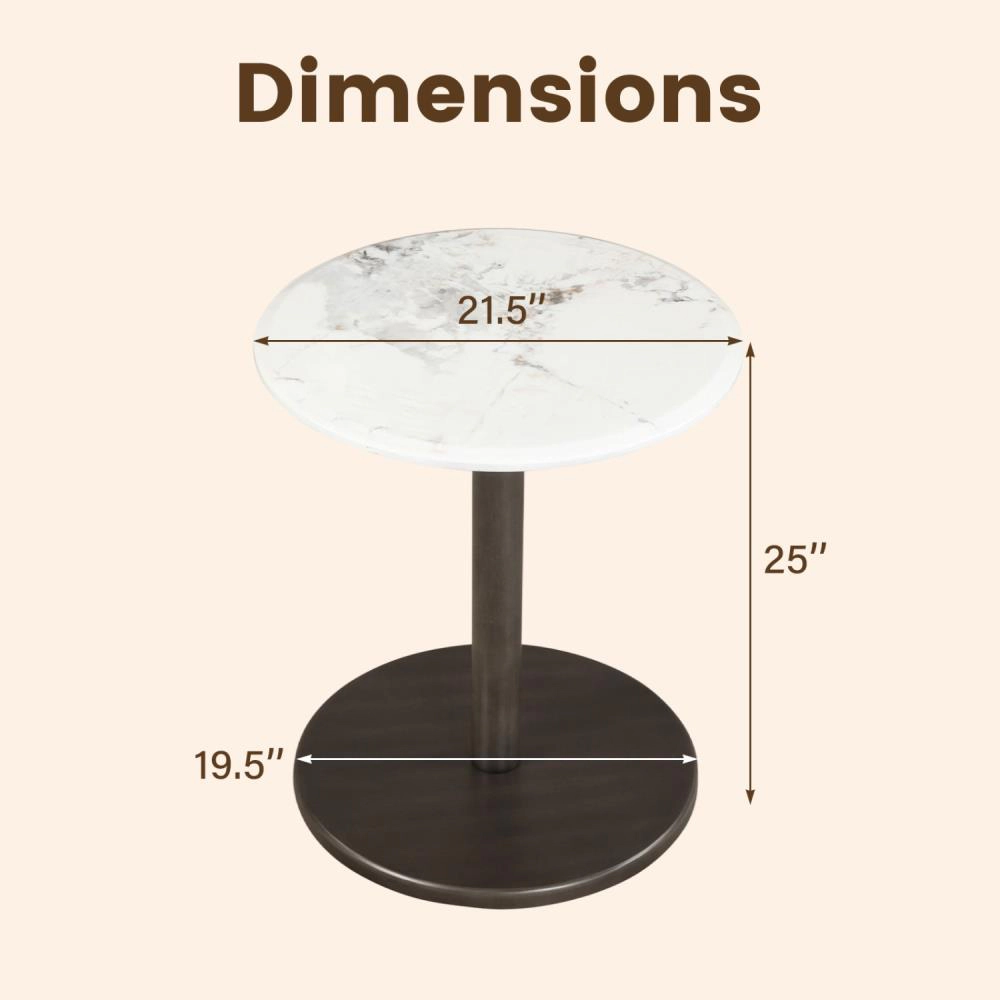 Hivvago Round Marble Side Table Pedestal End Table With Stone Finish And Wooden