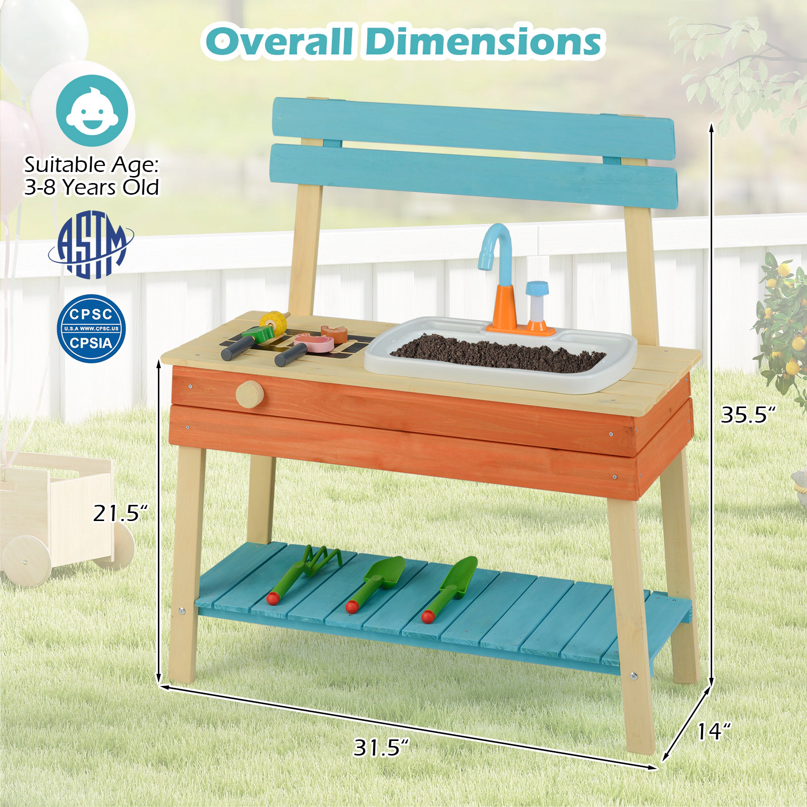 LJG Kids Play Kitchen Set Wooden Kitchen Playset Chef Pretend Mud Kitchen