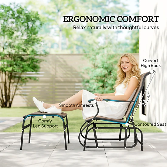 HONGGE Outdoor Glider with Ottoman Patio Glider Chair Set with High Back Wide Seat for Porch Garden Backyard
