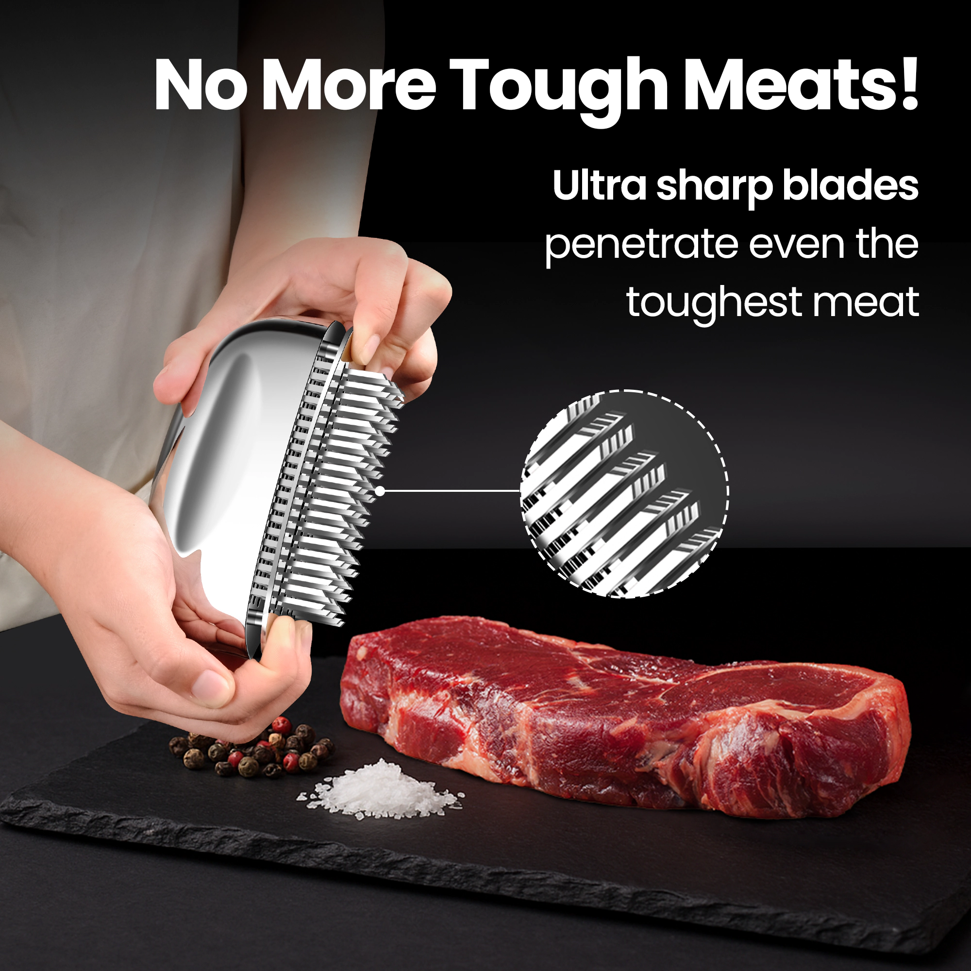 Gourmet Easy Meat Tenderizer Tool, Ultra Sharp Stainless Steel Needle Blades, Steak Accessories