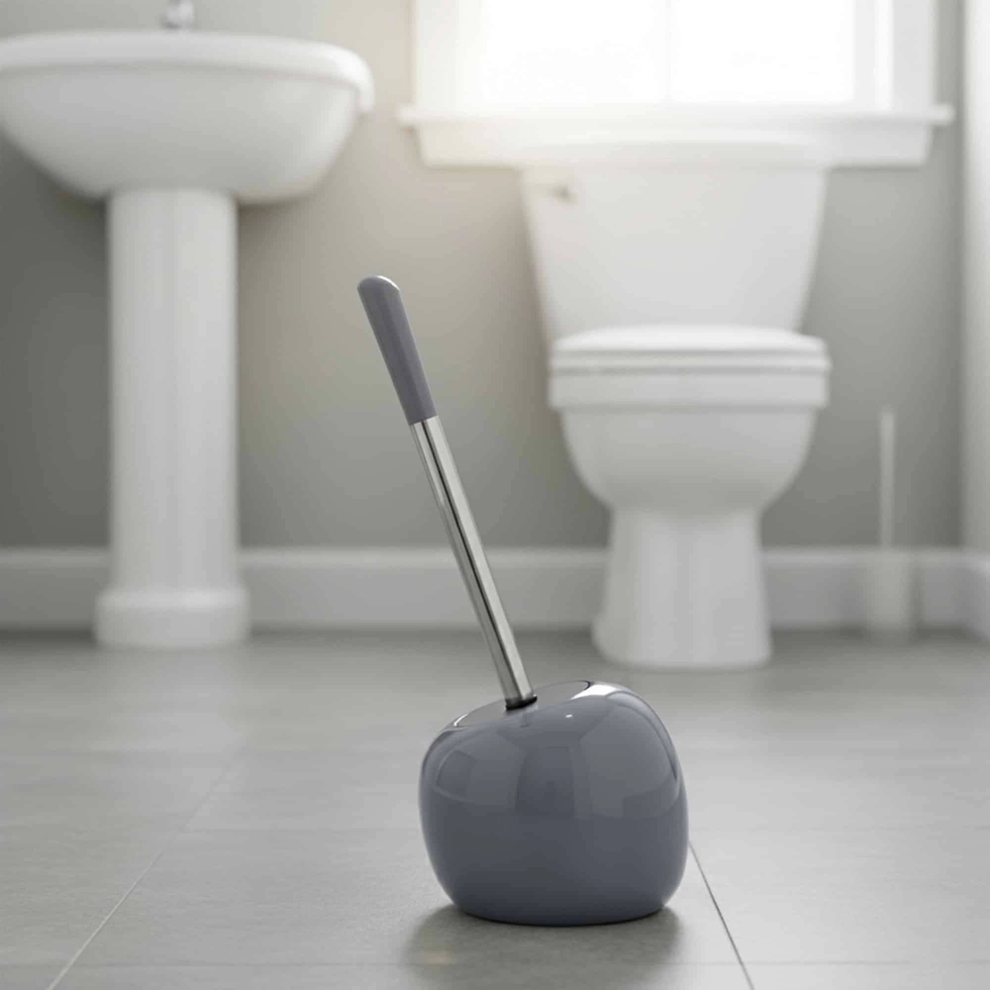 Evideco French Home Goods Glazed Dolomite Toilet Brush and Holder Set, Stainless Steel Handle