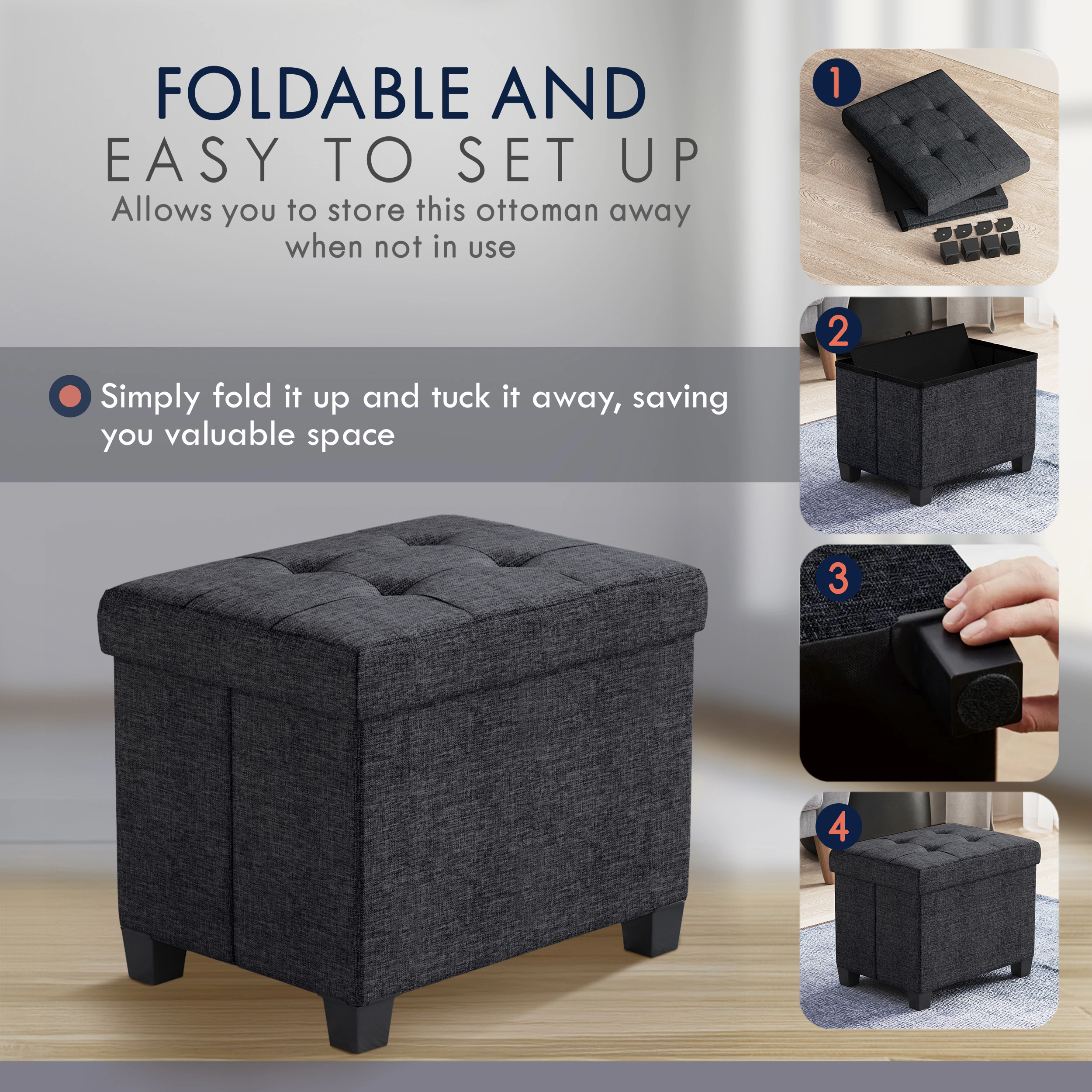Ornavo Home Small Rectangle Storage Ottoman Foot Stool with Legs - 16" x 12"