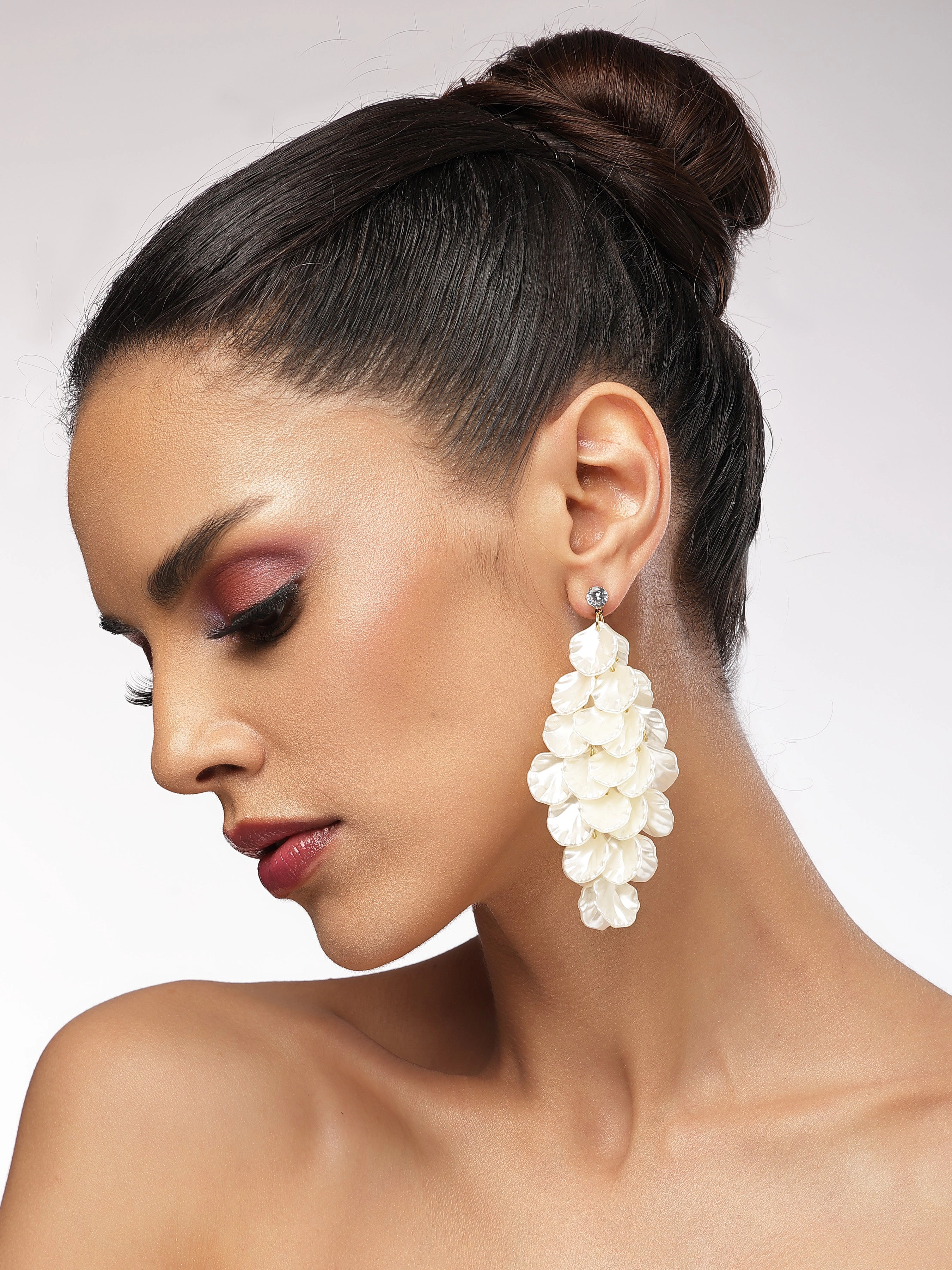 AGP PARIS Womens Crinkled Petal Cascade Statement Drop Earrings