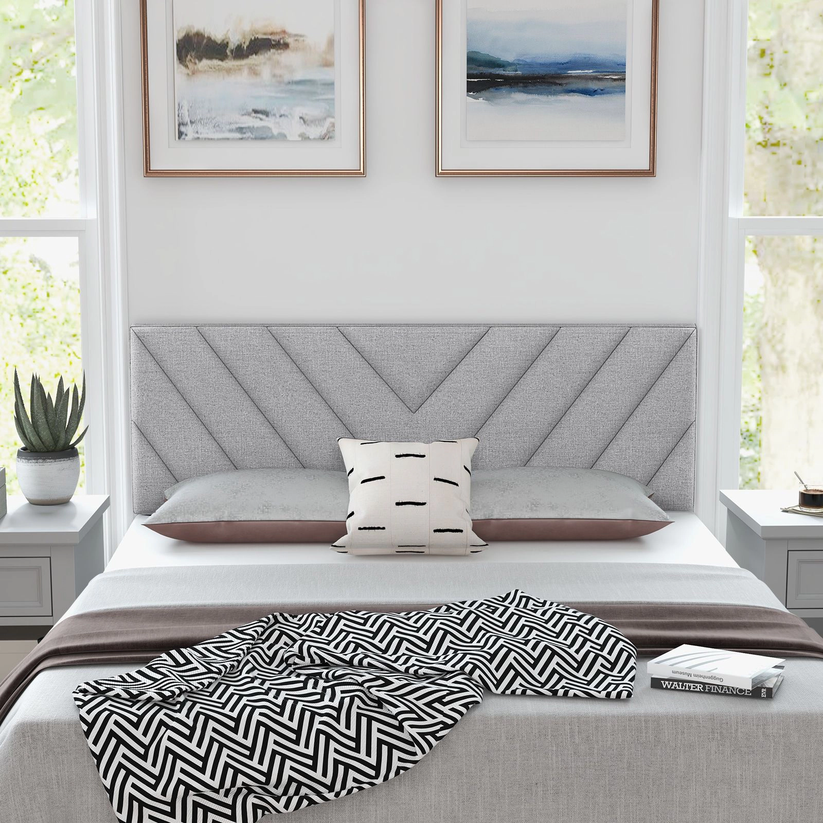 SlickBlue Full Queen Adjustable Upholstered Linen Headboard