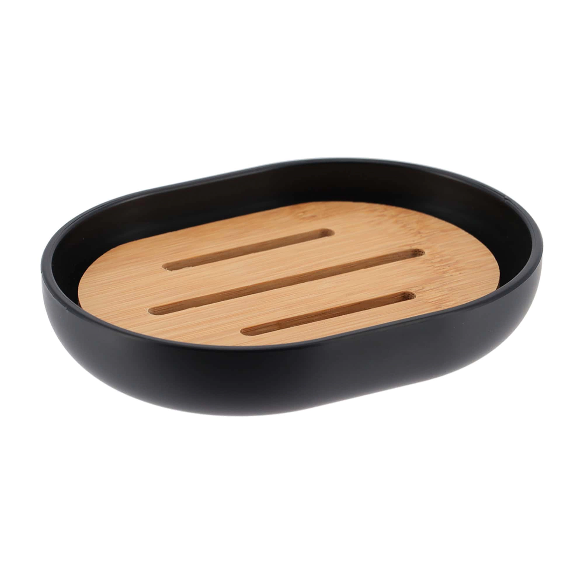 Evideco French Home Goods Padang 2-Piece Soap Dish - Bamboo Platform with Plastic Tray