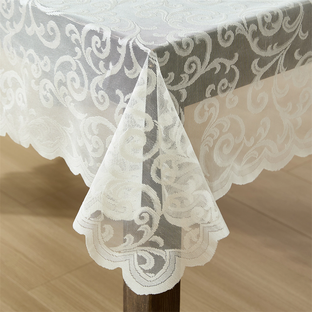 HLC.ME Scroll Scalloped Lace Fabric Wrinkle Resistant Tablecloth