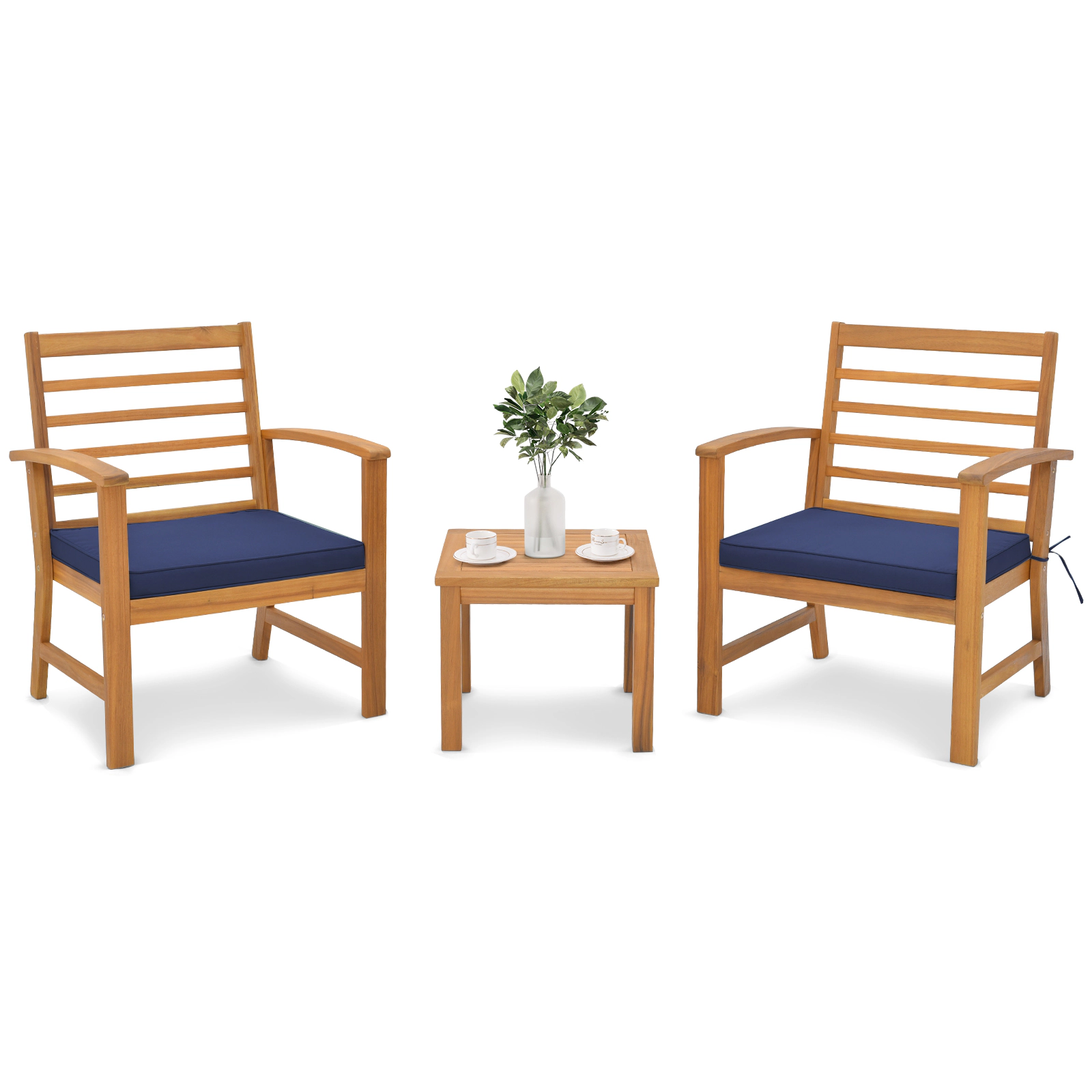 SUGIFT Outdoor Conversation Set with Cushions 400-lb Chair Capacity 180-lb Table Capacity Navy Gray/White
