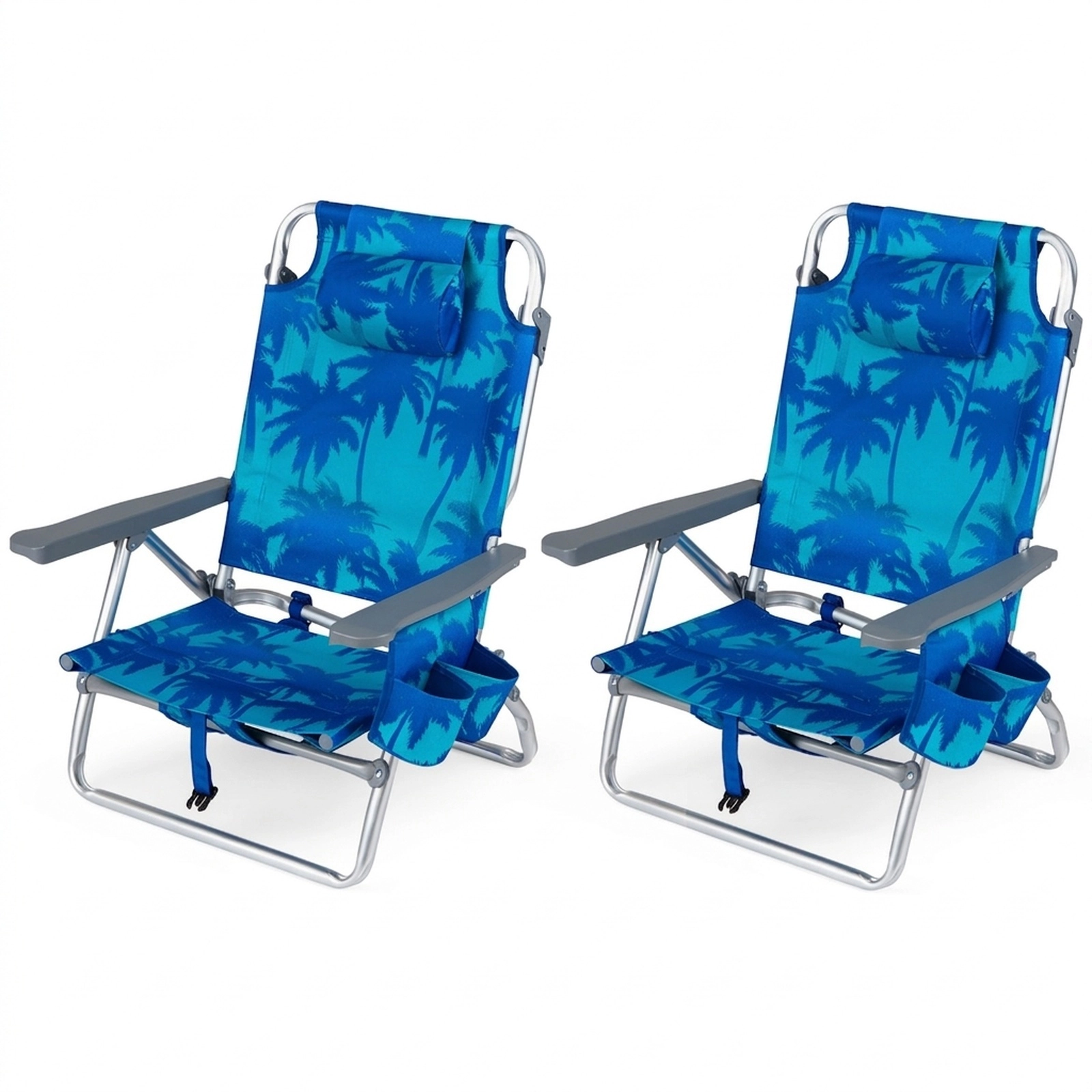 SUGIFT Set of 2 Backpack Beach Chairs with 5 Position Backrest and Padded Headrest