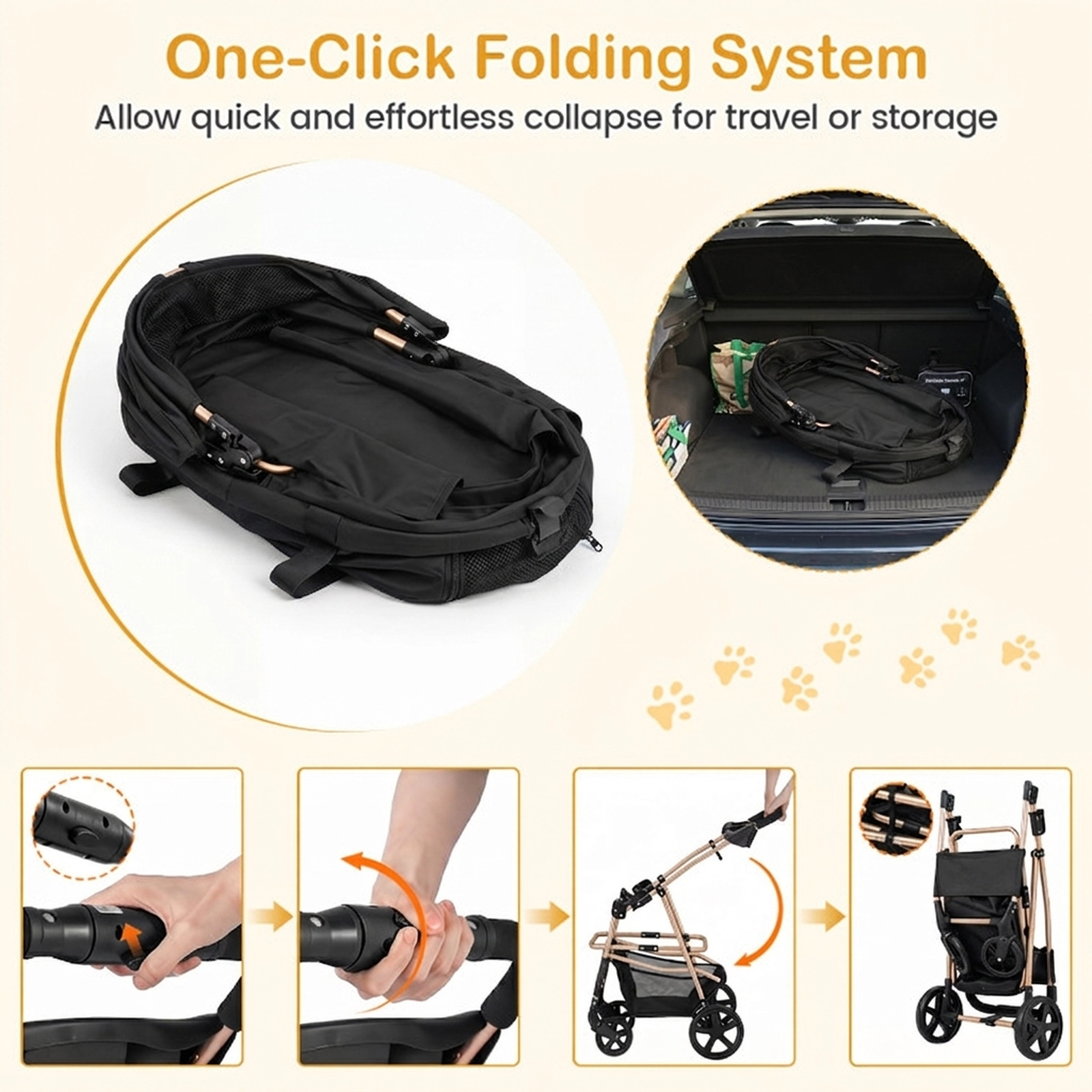 SUGIFT 3-in-1 Foldable Pet Stroller and Carrier 26.5-lb Capacity Black/Gray