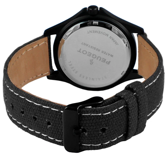 Peugeot Men's 40mm Military Dial Sport Watch with Black Canvas Strap