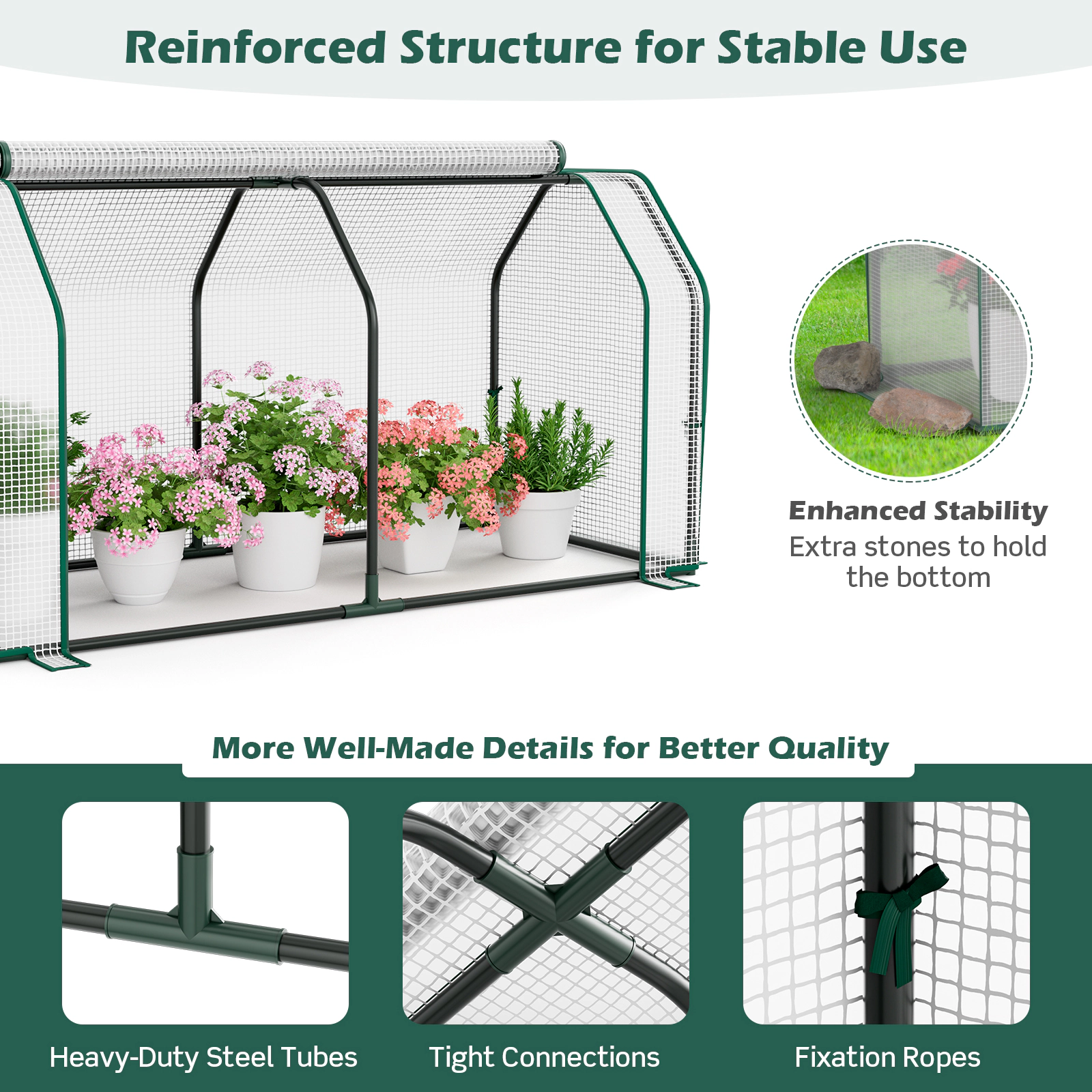 SUGIFT 47-in Mini Greenhouse Outdoor Small Grow House with Roll-Up Zipper Door 6 Stakes and PE Cover
