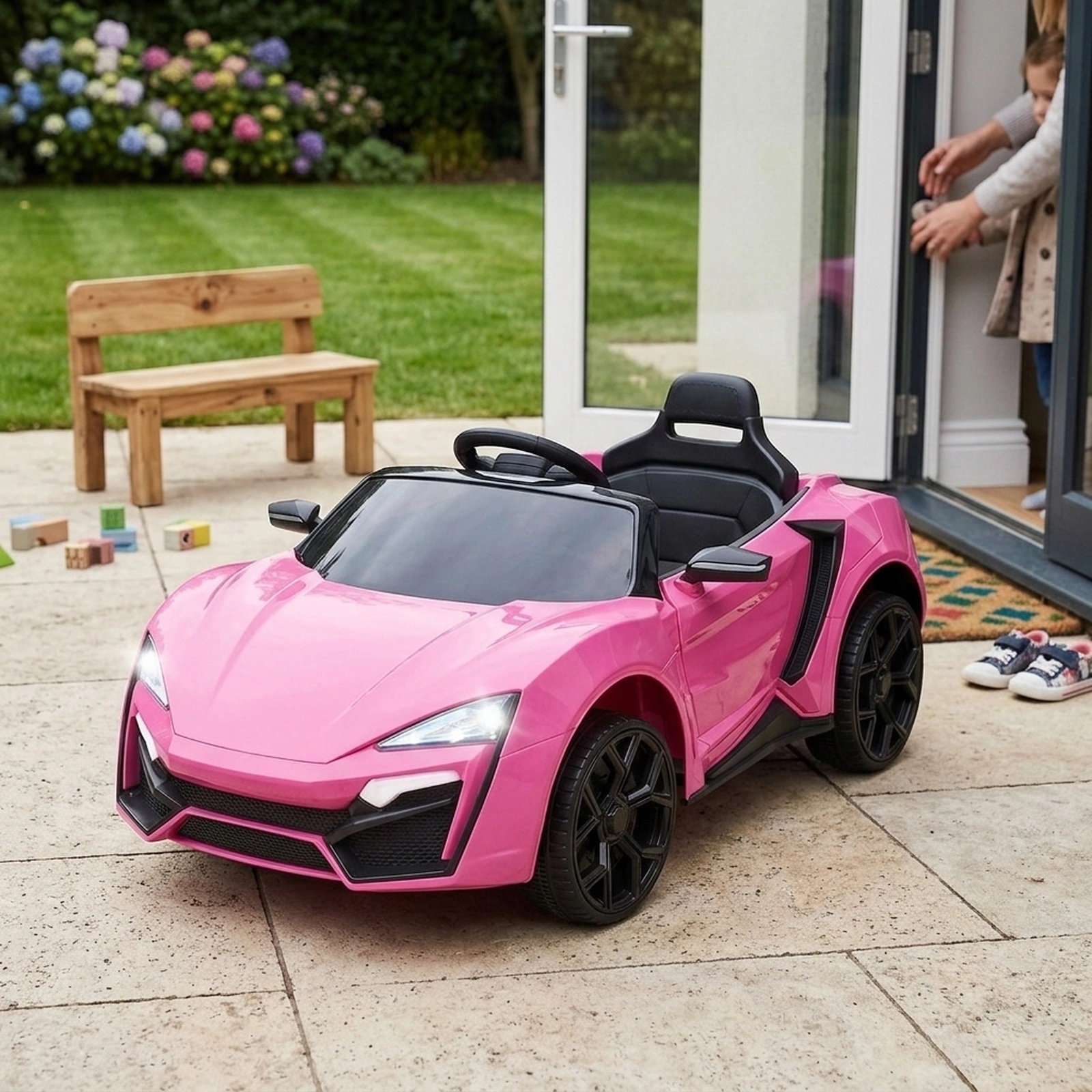 12V Kids Ride On Car Pink Toddler Electric Vehicle 2.4G Parent Remote 3 Forward Speeds Spring Suspension Safety Belt