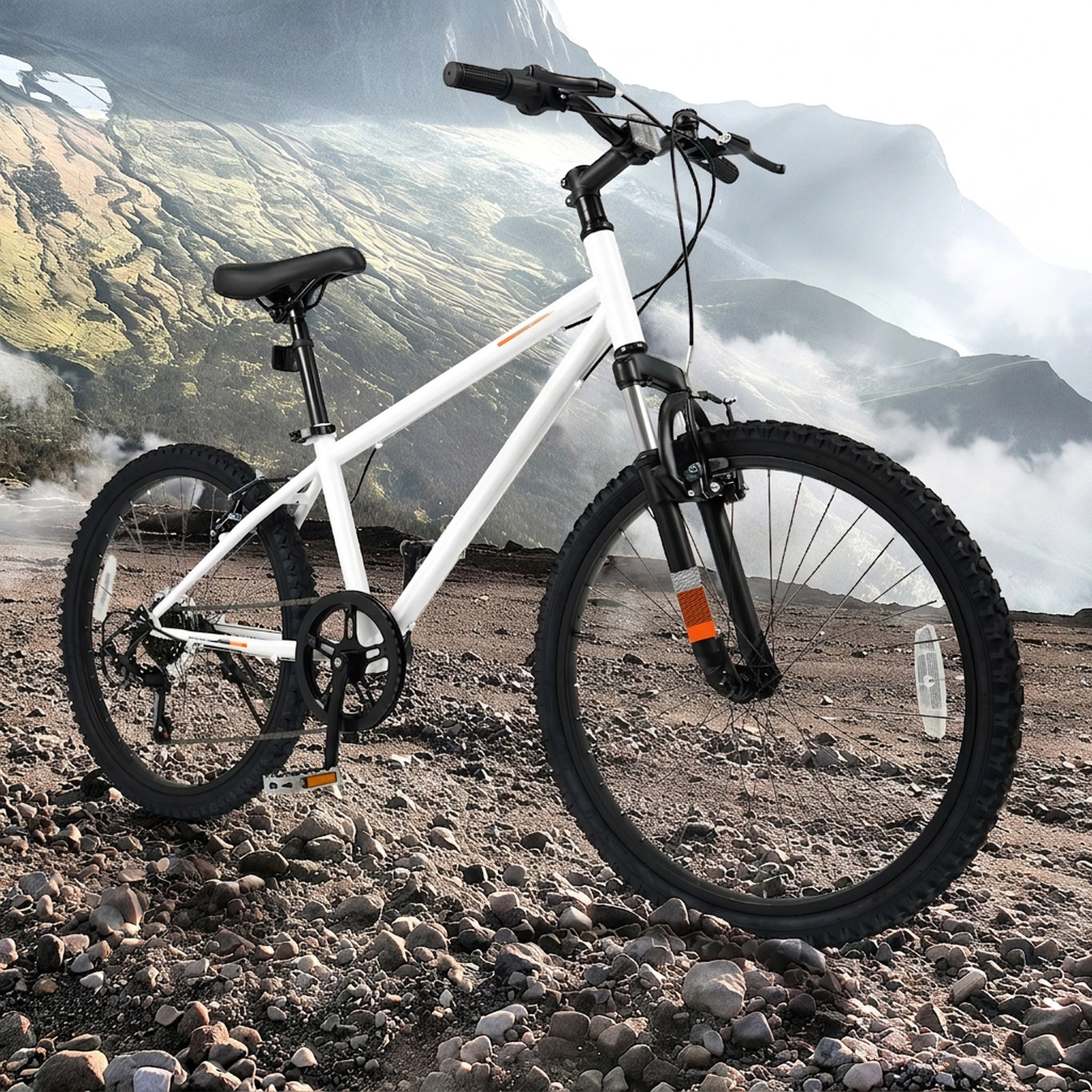 24-in Kids Mountain Bike 6-Speed Boys/Girls Bicycle Front Suspension Fork Dual V-Brakes Adjustable Seat Bell Ages 8+