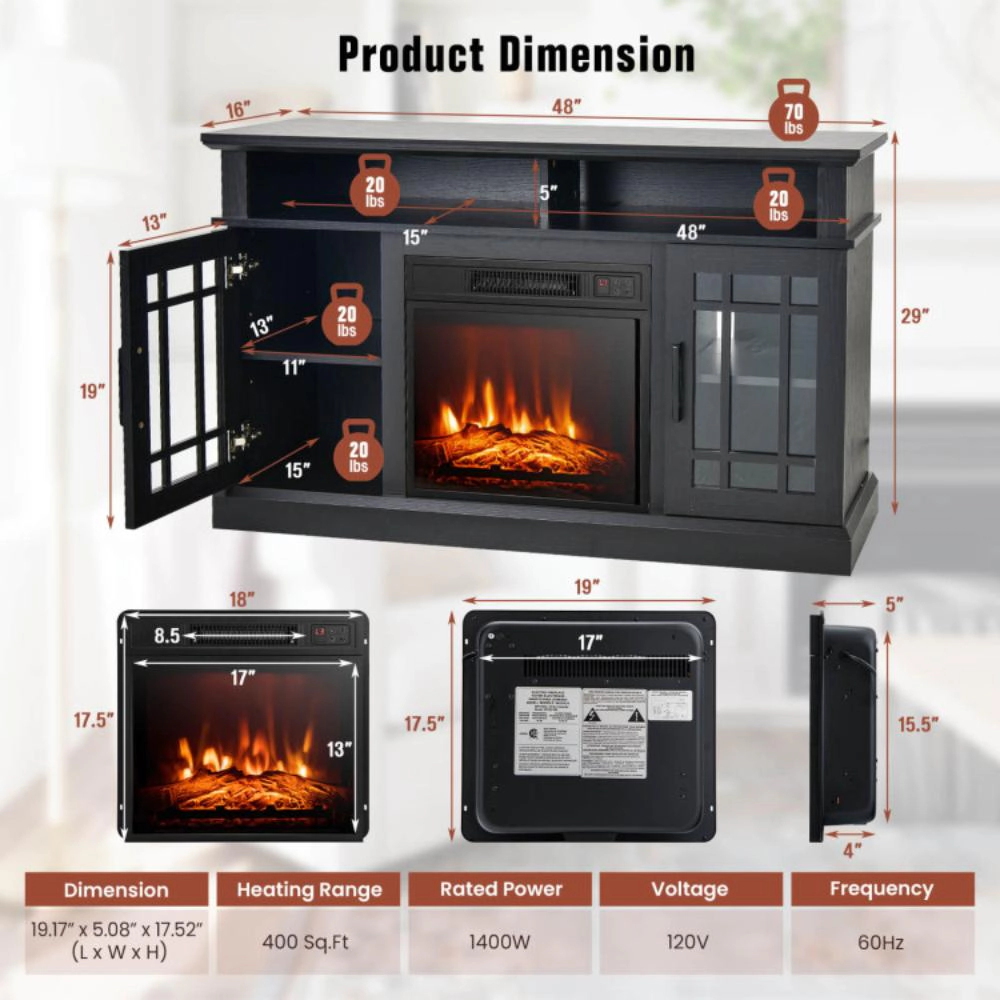 Hivvago 48 Inch Electric Fireplace Tv Stand With Cabinets For Tvs Up To 55