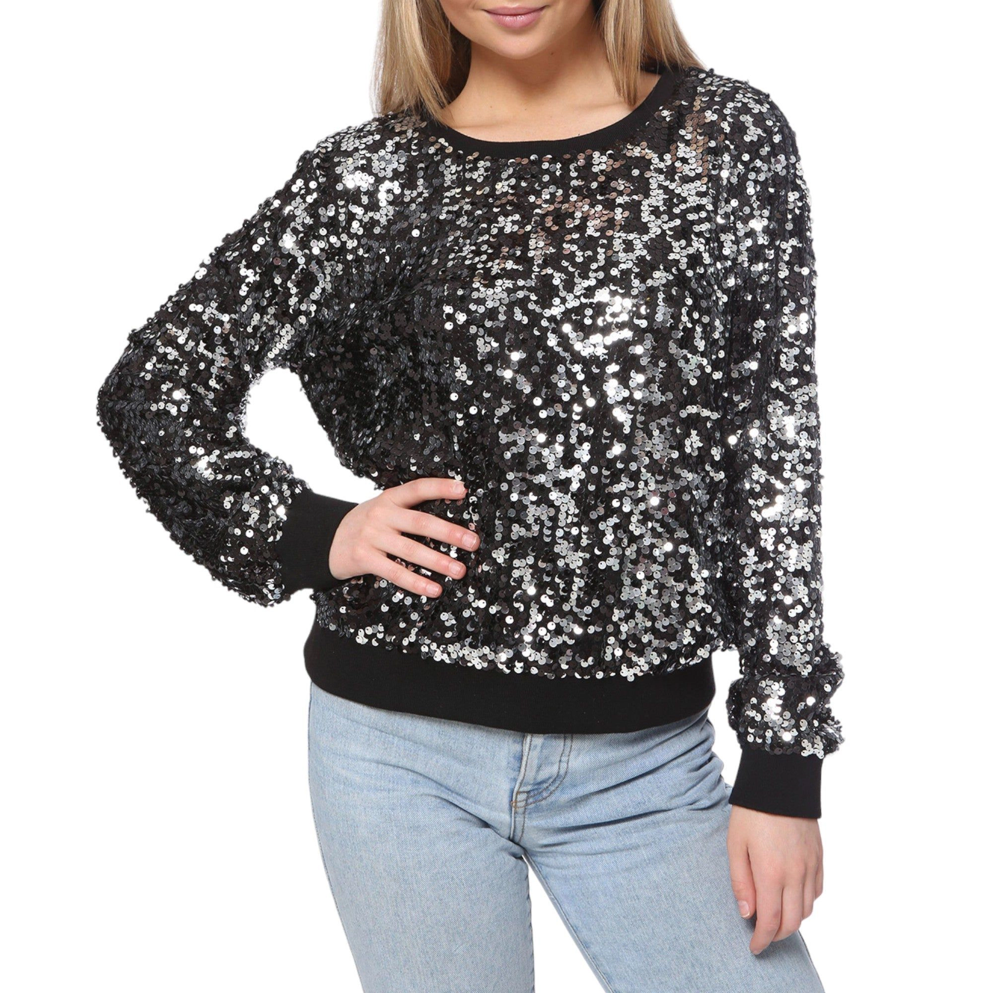 Anna-Kaci Women's Sequin Sparkly Pullover Sweatshirt